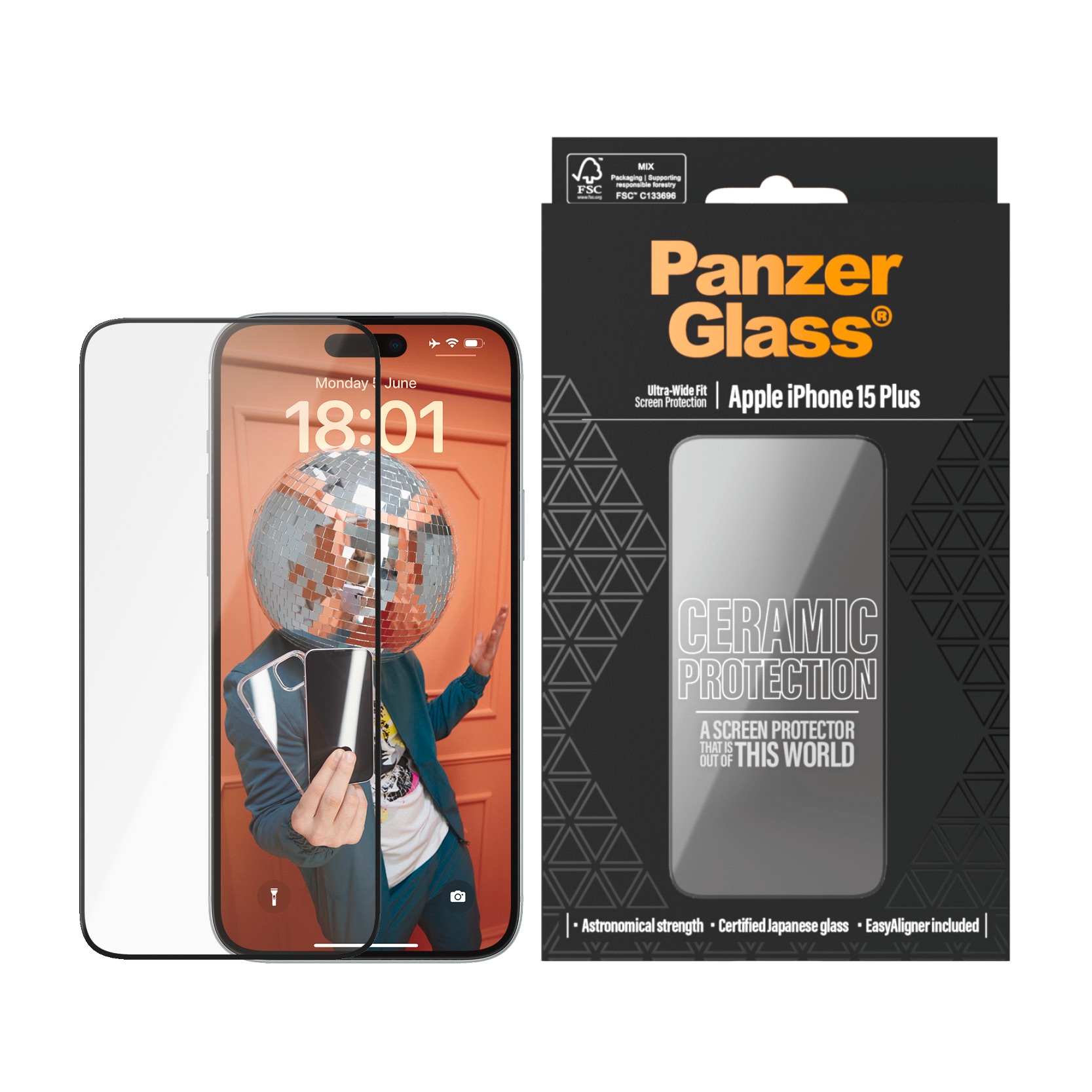 PanzerGlass Displayschutzglas »Ultra-Wide Fit Ceramic Protection Screen Protector« für Apple iPhone 15 Plus 1 Stk. tlg. Displayschutzfolie, Schutzfolie, Bildschirmschutz, kratz- & stoßfest