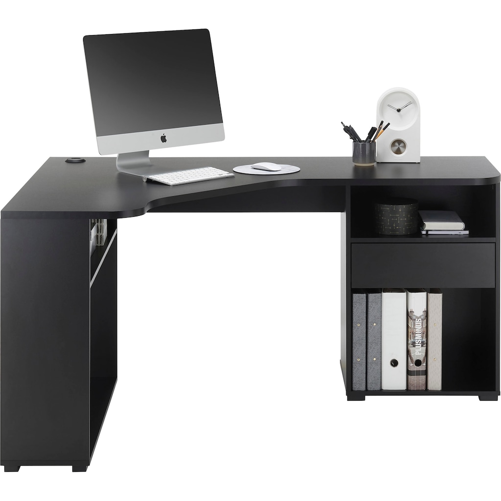 BEGA OFFICE Eckschreibtisch »BC3155«, schwarz mit Ablagefächer und Schublade