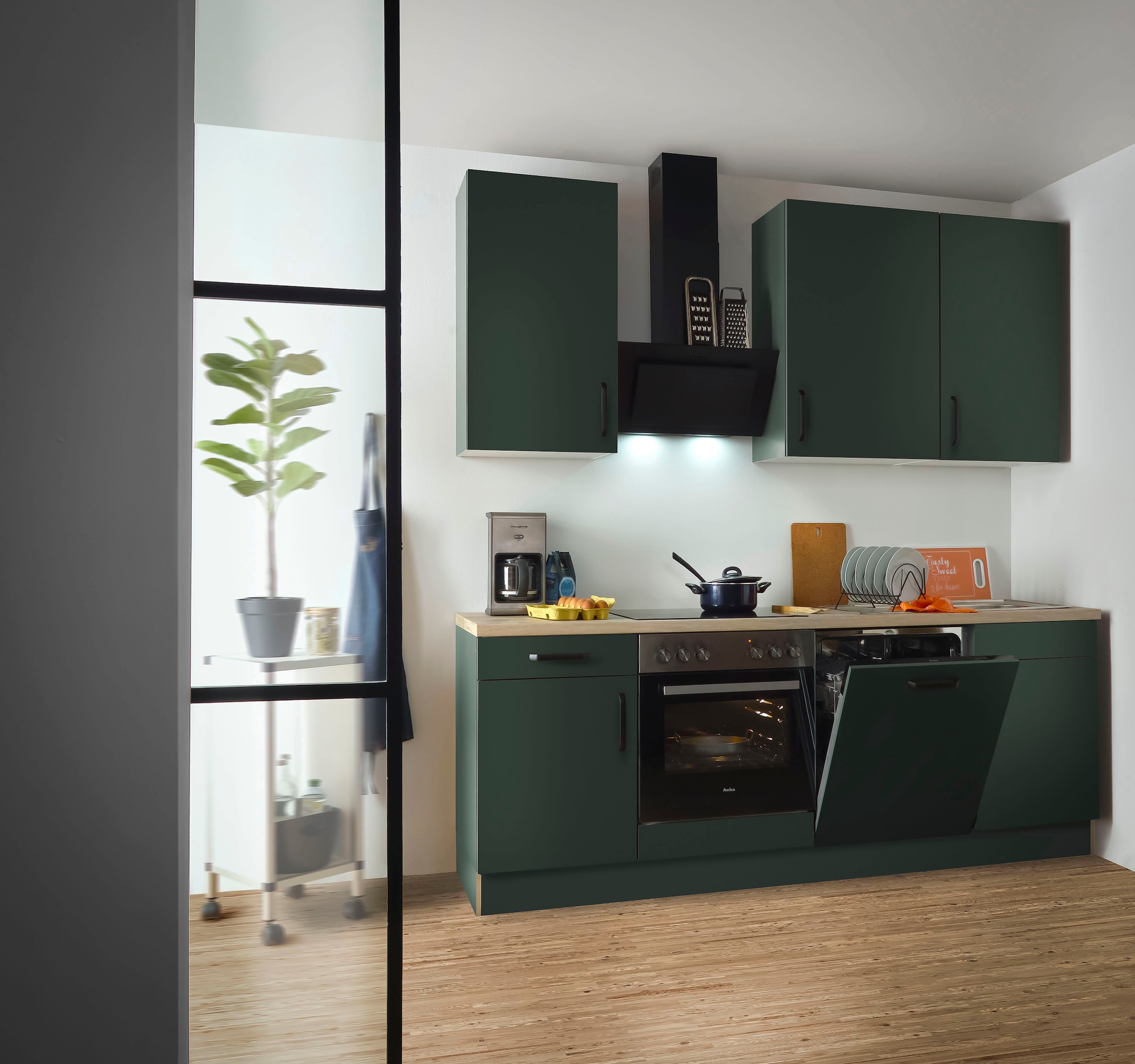 wiho Küchen Küchenzeile »"Simi", wahlweise mit E-Geräten, mit verstellbaren Füßen«, Soft-Close-Funktion in Schubkästen und Auszügen, Breite 220 cm