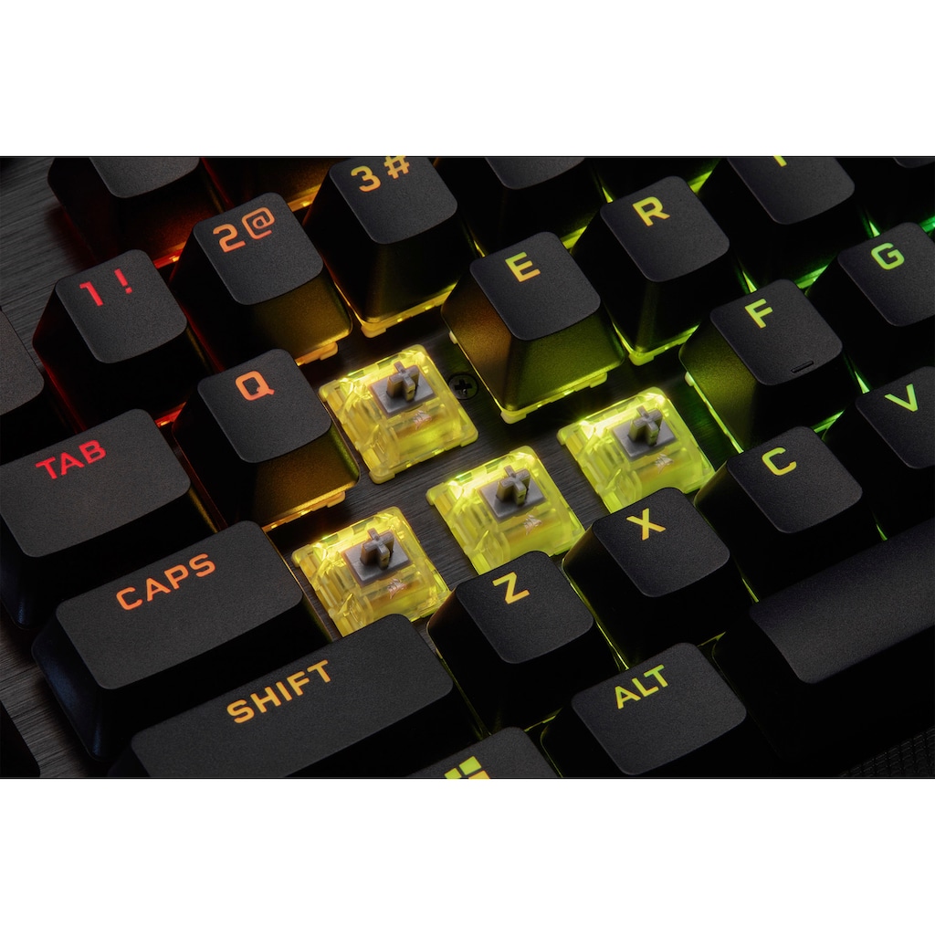 Corsair Gaming-Tastatur »K100 CORSAIR OPX«, (Handgelenkauflage-USB-Anschluss-Lautstärkeregler-Makro-Tasten-ausklappbare Füße-Ziffernblock)