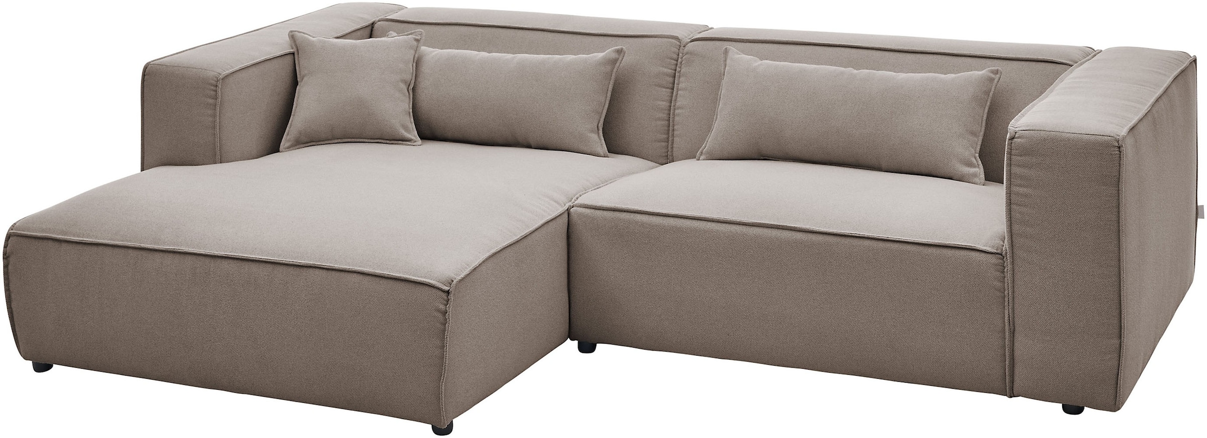LeGer Home by Lena Gercke Ecksofa »PIARA mit Kedernaht in Cord oder Leinenoptik, moderne Couch in L-Form«, wahlweise Ottomane rechts/links, schwarze Füße, bequemer Sitzkomfort