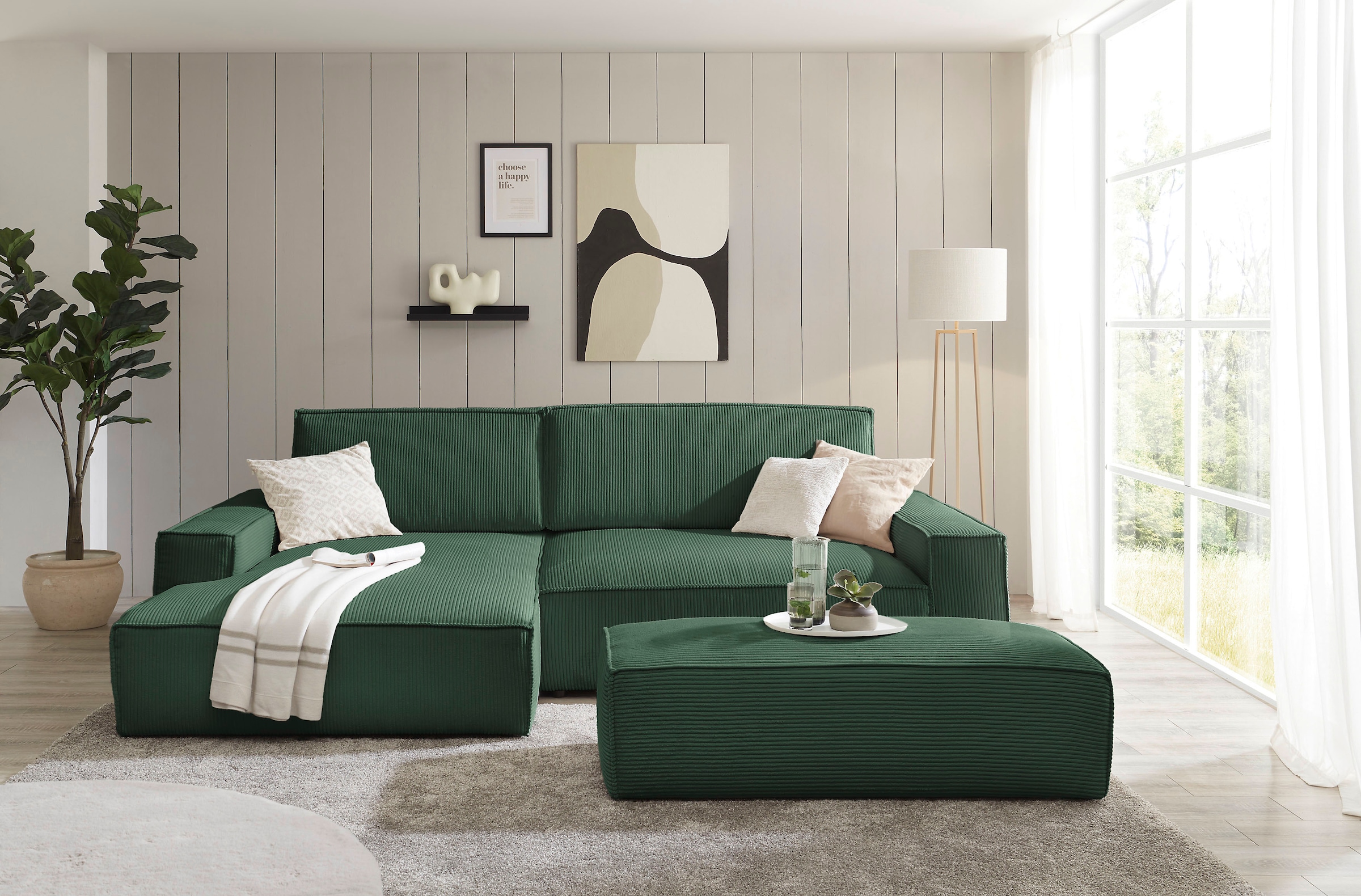 Home affaire Hocker »NEU: SHERWOOD XXL, Polsterhocker, Cord, Webstoff«, rechteckig, bequemer Sitzkomfort, 130/60/44 cm, Krokodilverbinder