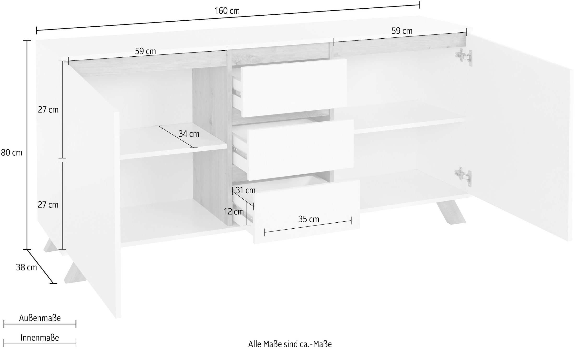 Homexperts Sideboard »Vicky«, Breite 160 cm oder 180 cm, in matt weiß