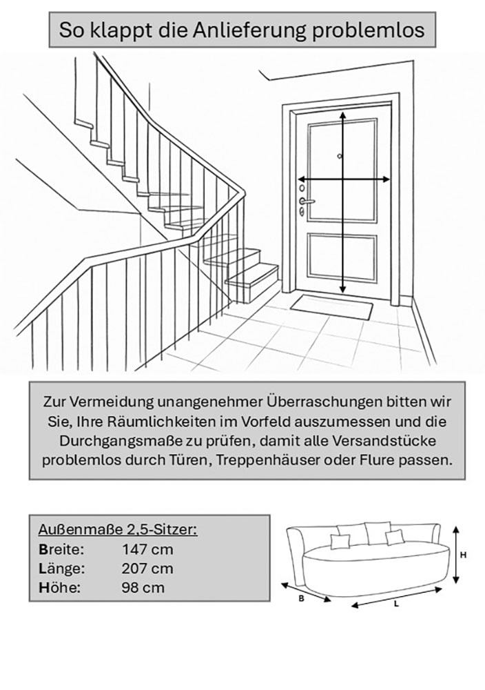 LeGer Home by Lena Gercke 2,5-Sitzer »ISALIE, rundes Loungesofa, mit Kissen, perfekt gepolstert« moderne Stoffe, mit 4 Zierkissen, extra große Sitzfläche