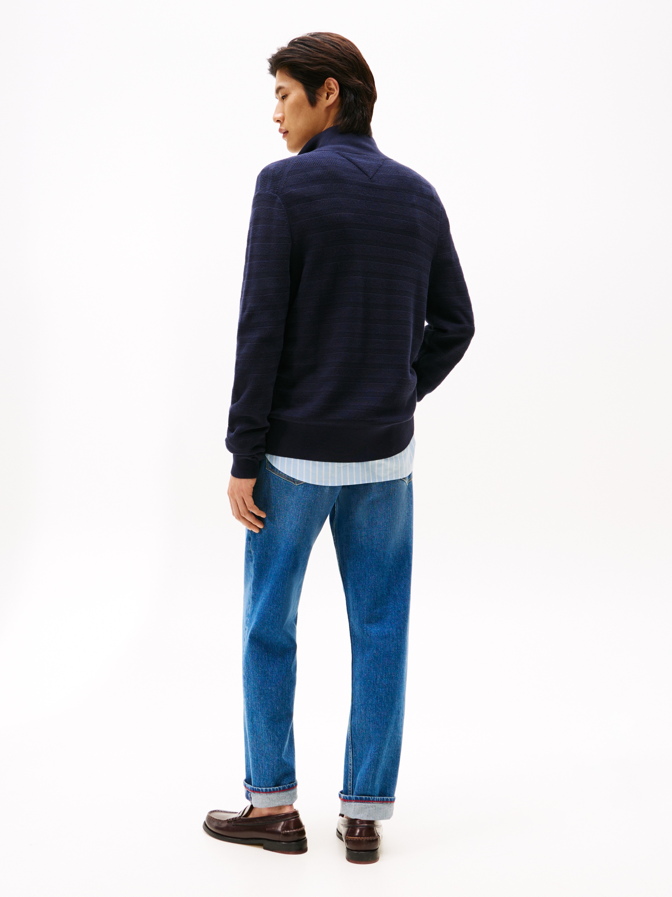 Tommy Hilfiger Strickjacke »STRIPE STRUCTURE«, modisches Strickmuster, Stehkragen