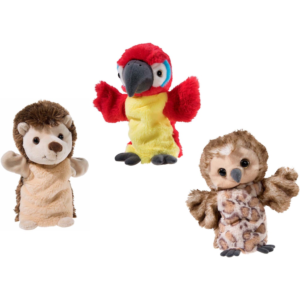 Heunec® Handpuppe »Igel, Eule und Papagei«, (Set, 3 tlg.)