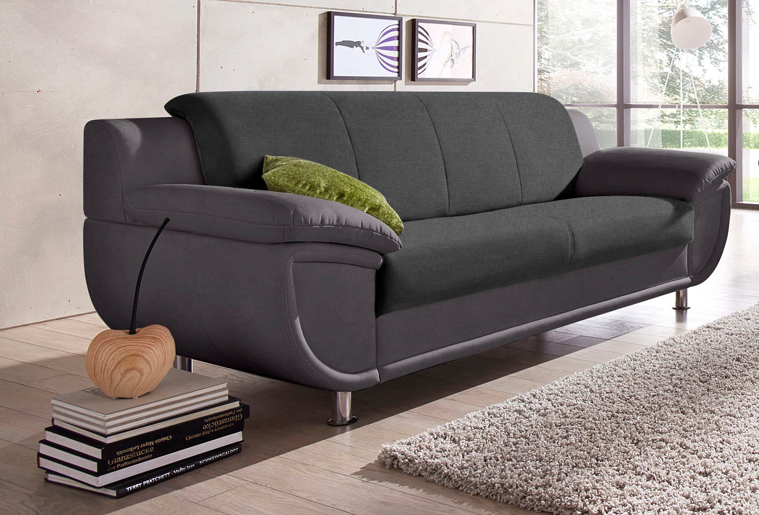 TRENDMANUFAKTUR 3-Sitzer »Rondo 3, zeitlos und modern, bequem, Materialmix, Breite 207cm« wahlweise mit Federkern, extrabreite Armlehnen zum Relaxen