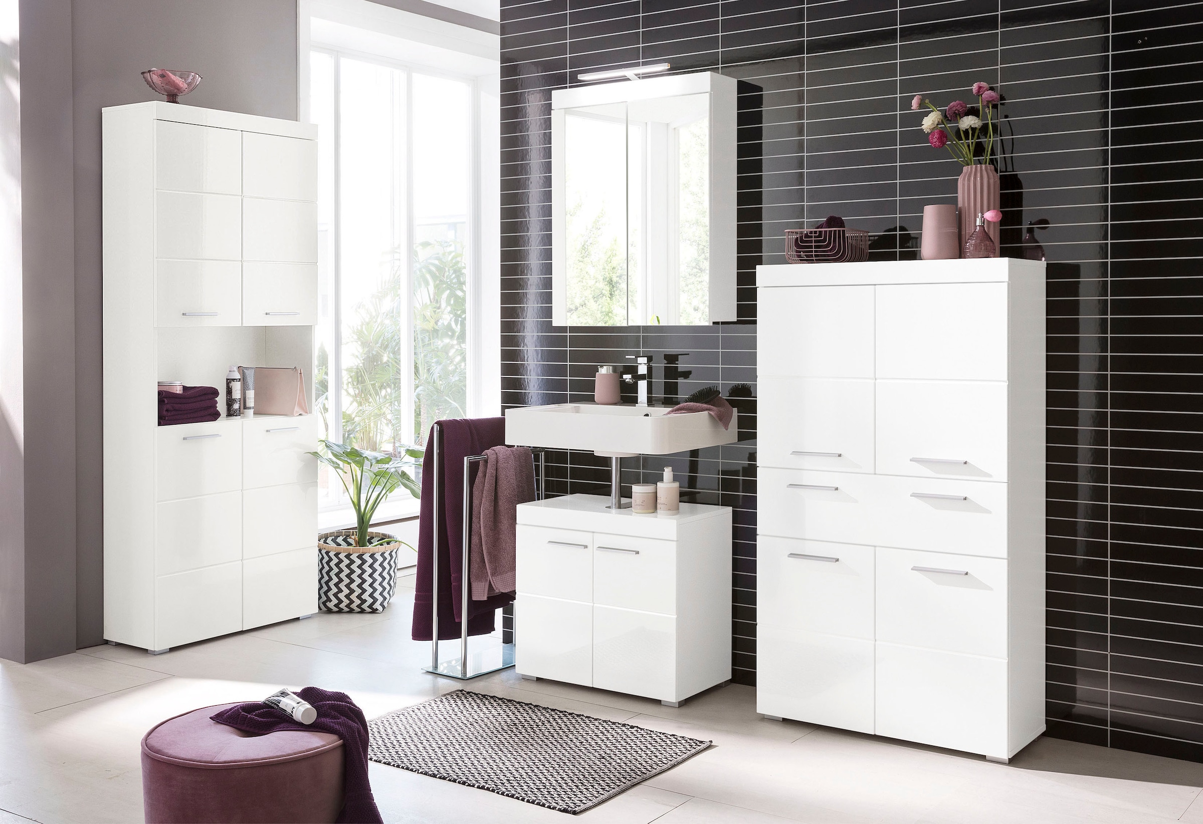 welltime Midischrank »Avena« Standschrank mit 4 Türen, 1 Schublade - (B/T/H) 73/31/130 cm