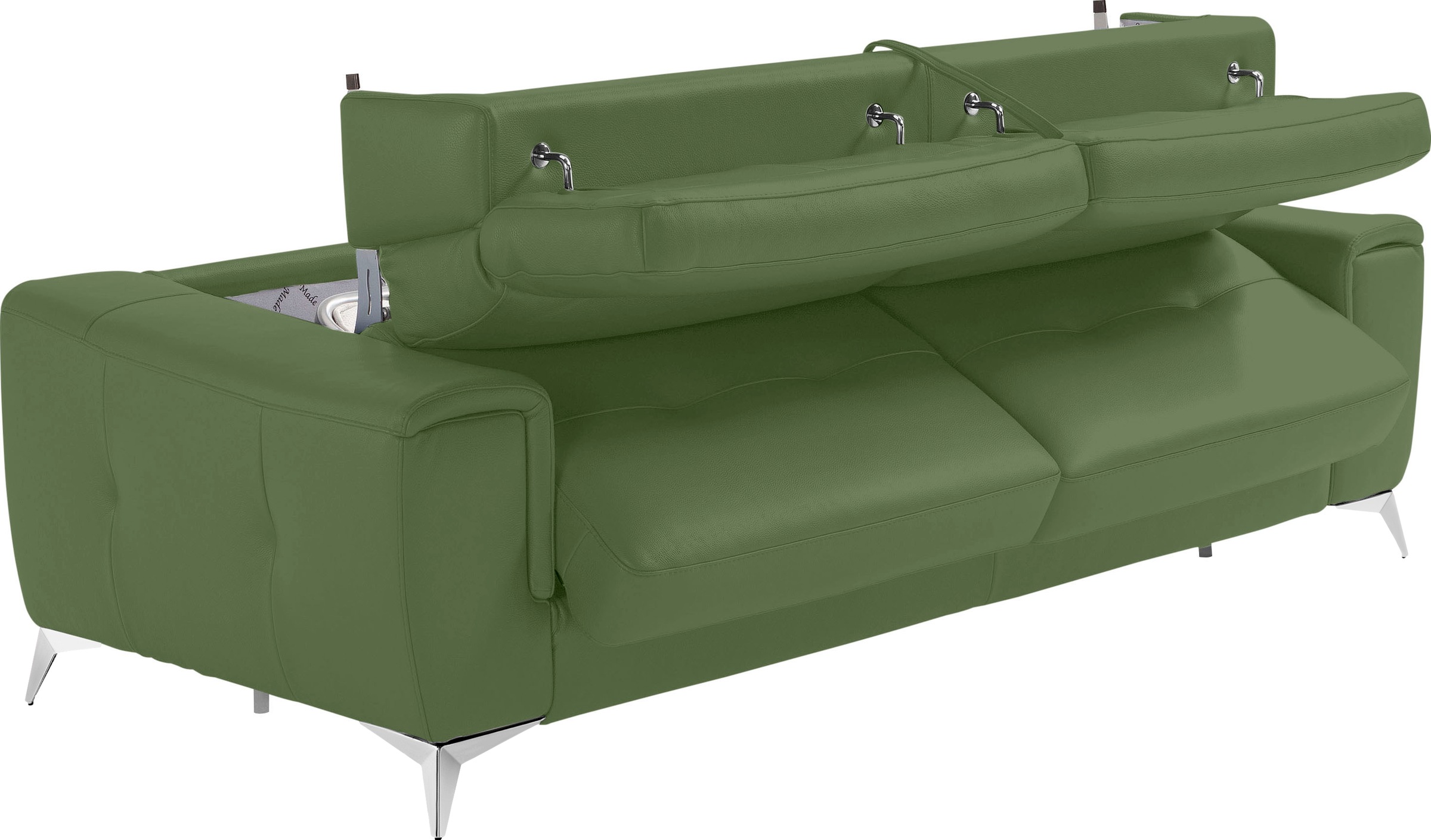 Egoitaliano Schlafsofa »Francine Designsofa, Loungesofa mit Dauerschlaffunktion, Breite 233 cm«, mit Bettfunktion, Leder CAREZZA, sprite, Fußfarbe chrom