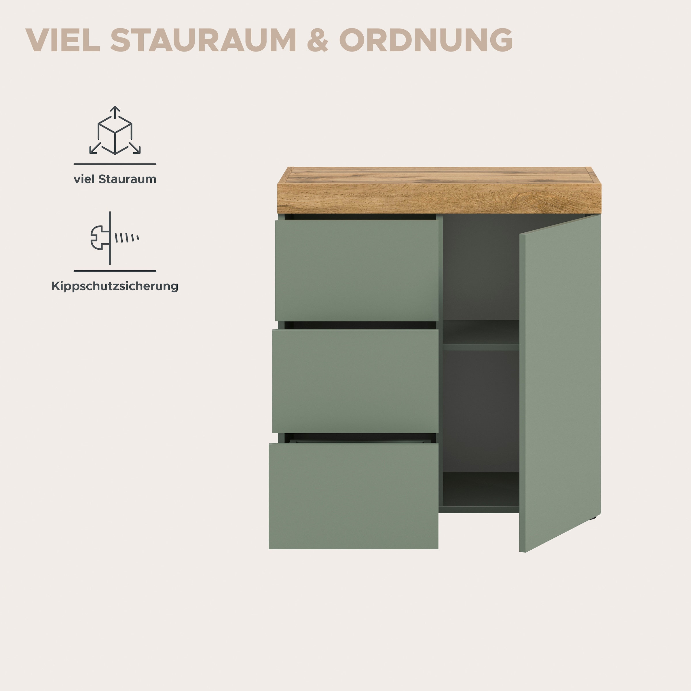 OTTO home Kommode »MAMBO, Breite 77cm, 1 Tür, 3 Schubkästen, push-2-open« 2 farbige Ausführung, in verschiedenen Farben erhältlich, 1 Stk. tlg. Kommode, Anrichte, Wohnzimmer, Schlafzimmer