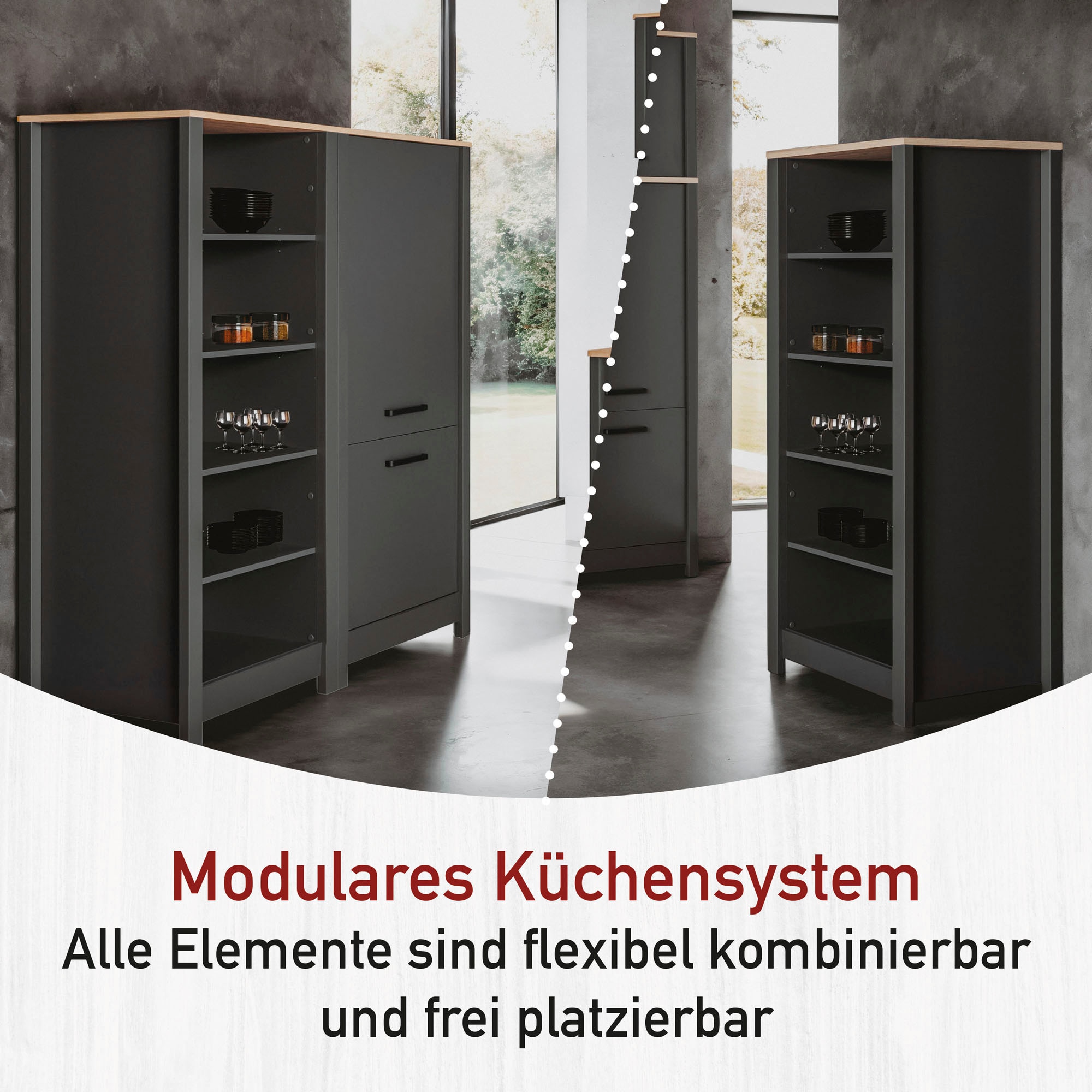 Inter Link Standregal »Regal Veneto« 1 Stk. tlg. Stauraum-Modul, passend zur Modularen Küche, 60x60x167 cm