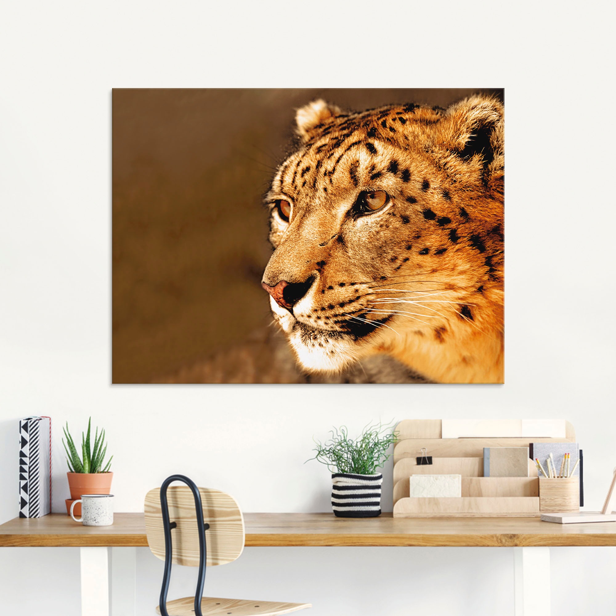 Artland Glasbild »Schneeleopard_sepia«, Wildtiere, (1 St.), in verschiedenen Größen