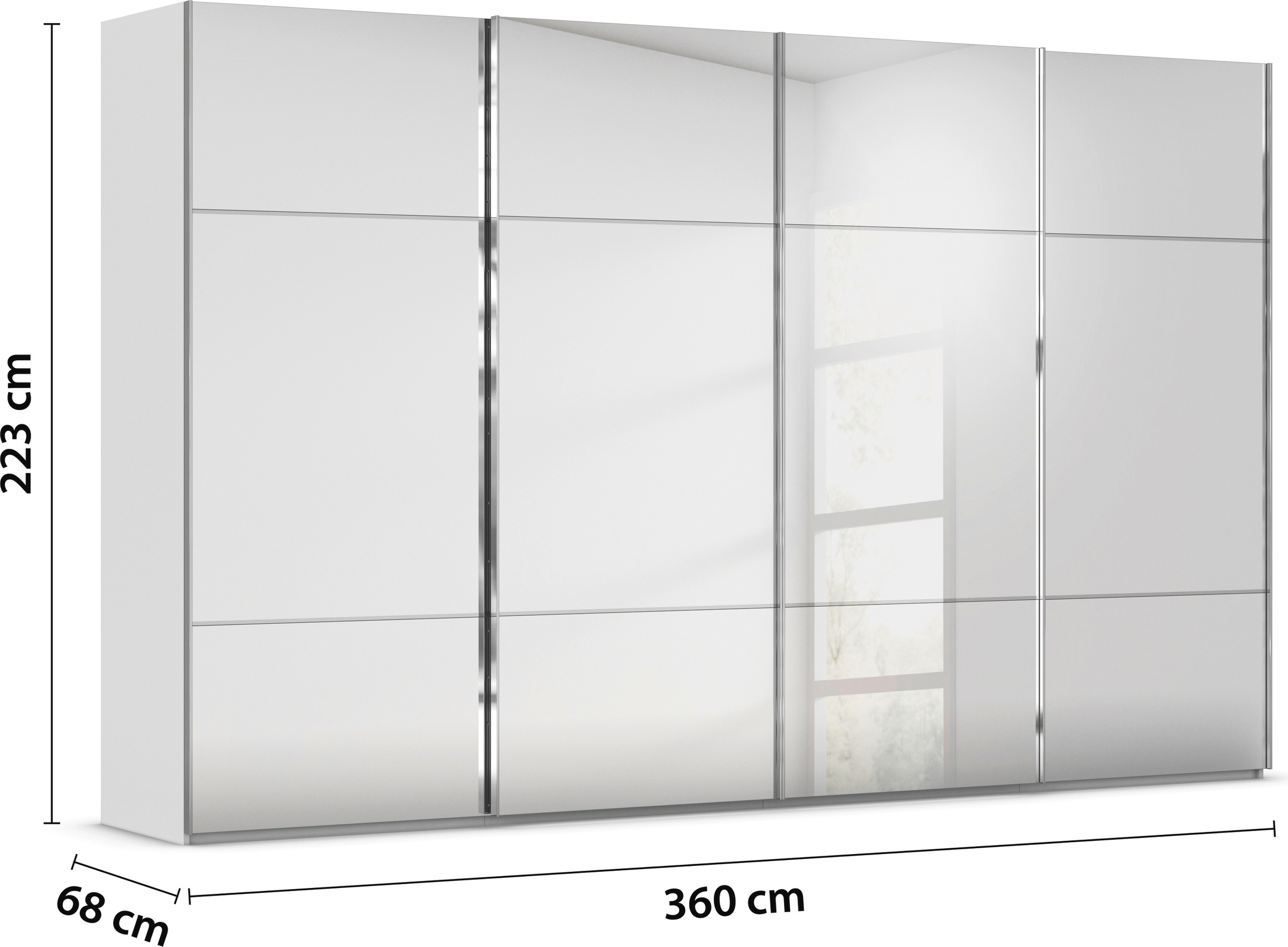 rauch Schwebetürenschrank »Kleiderschrank Schrank Garderobe Schlafzimmerschrank SCALE-TRIO«, edle dreigeteilte Front mit 2 Zierleisten Spiegelfront MADE IN GERMANY