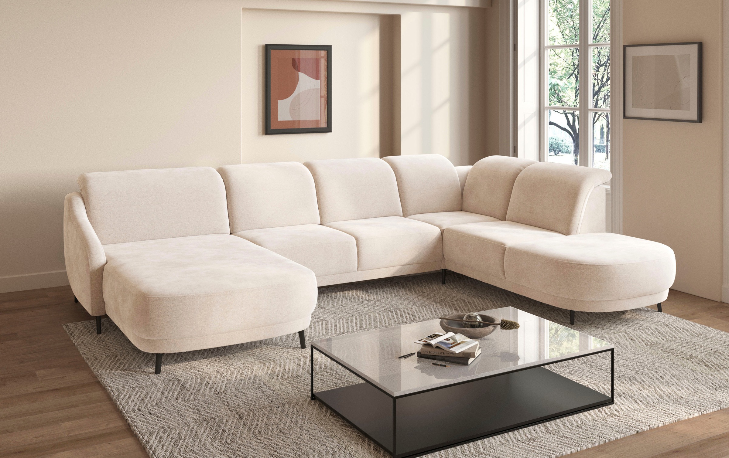 sit&more Wohnlandschaft »Blues U-Form«, inkl. Kopfteilverstellung, wahlweise mit Klapptisch und USB