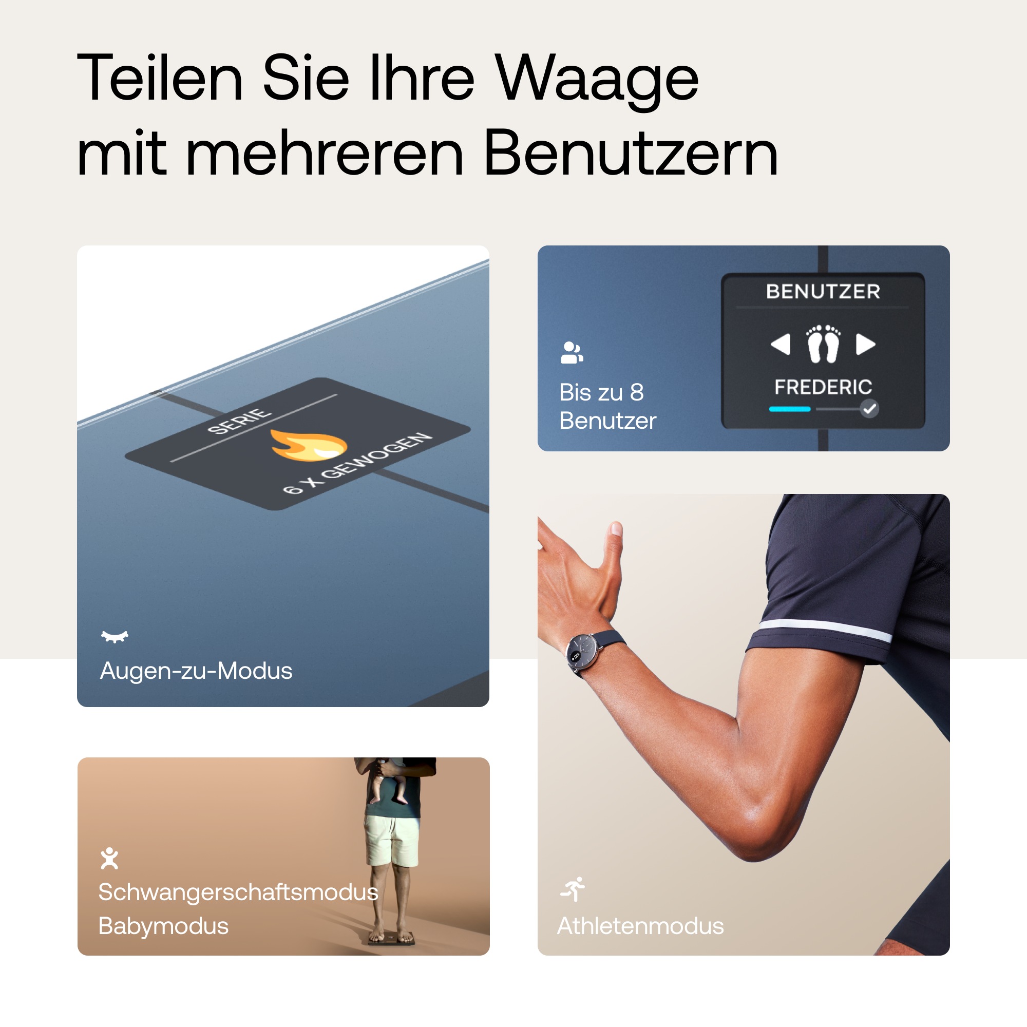 Withings Personenwaage »Body Smart, einschließlich Körperfett-/Muskelmasse«, automatische Erkennung und Verfolgung von bis zu 8 Benutzern