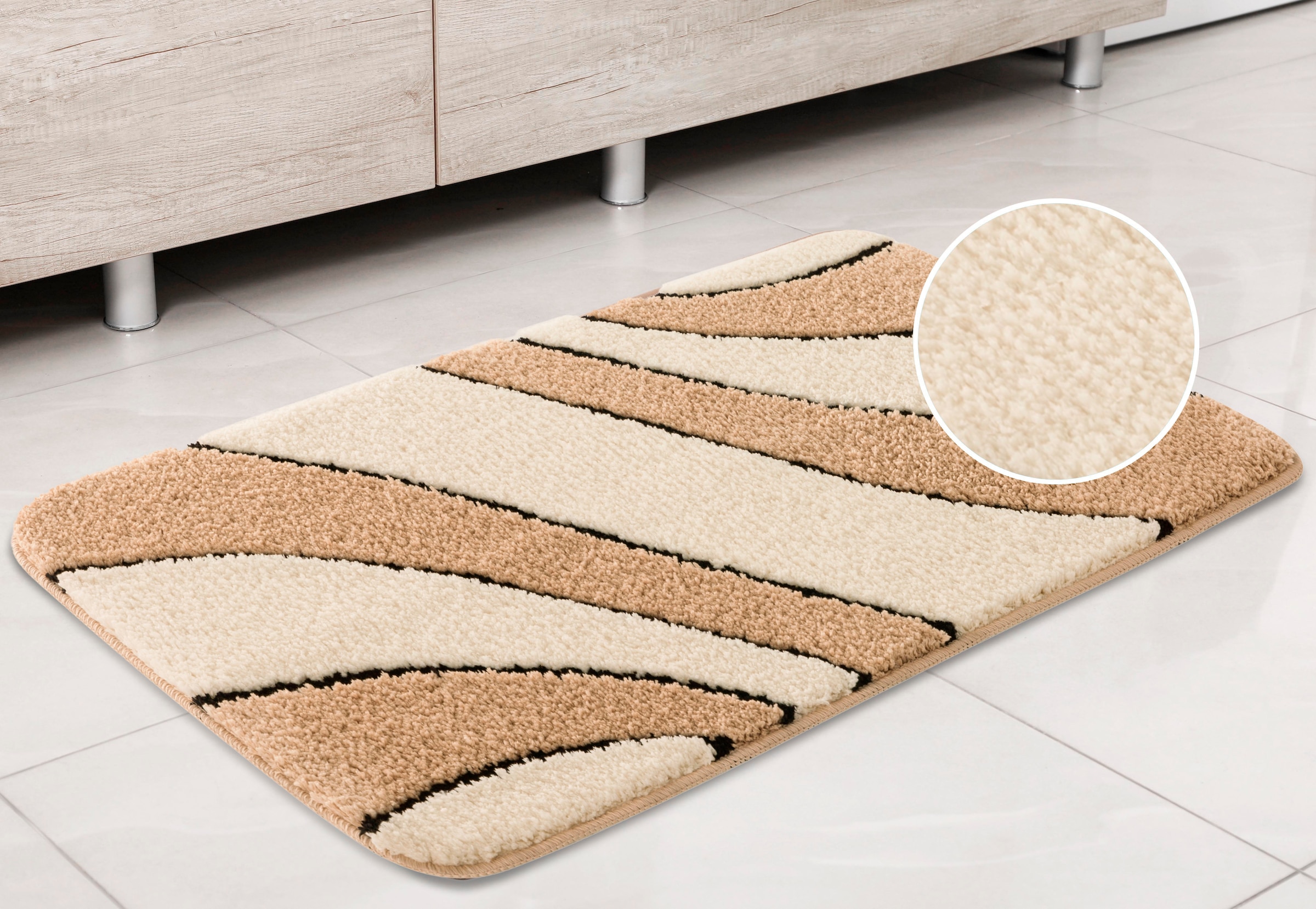 my home Badematte »Anna, Badvorleger, Badezimmer Teppich«, rutschhemmend beschichtet, fußbodenheizungsgeeignet-schnell trocknend, Badteppich, Hoch Tief Effekt, Modern, Weich, Wellen