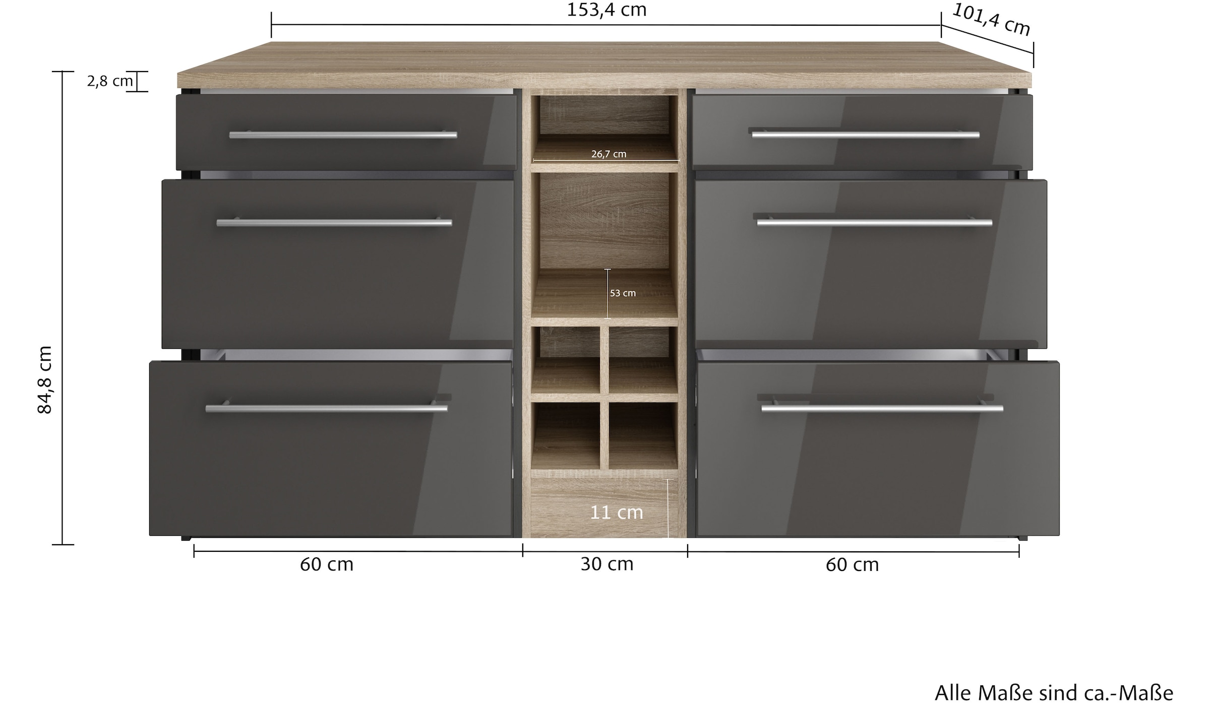 KOCHSTATION Kücheninsel »KS-Wien«, Breite 153 cm, MDF-Fronten, Flaschenregal