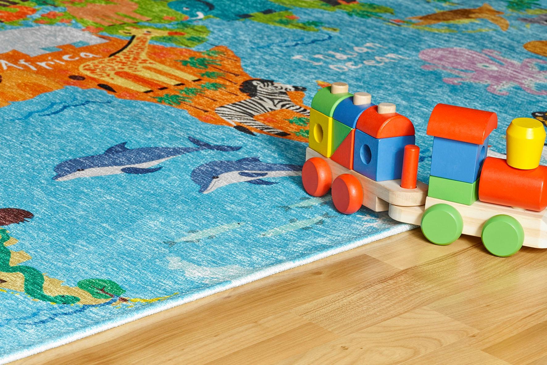 Obsession Kinderteppich »My Torino Kids 233«, rechteckig, 10 mm Höhe, Motiv Weltkarte, Kinderzimmer