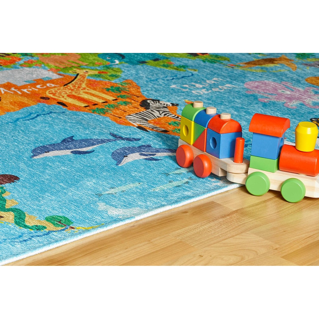 Obsession Kinderteppich »My Torino Kids 233«, rechteckig, 10 mm Höhe, Motiv Weltkarte, Kinderzimmer