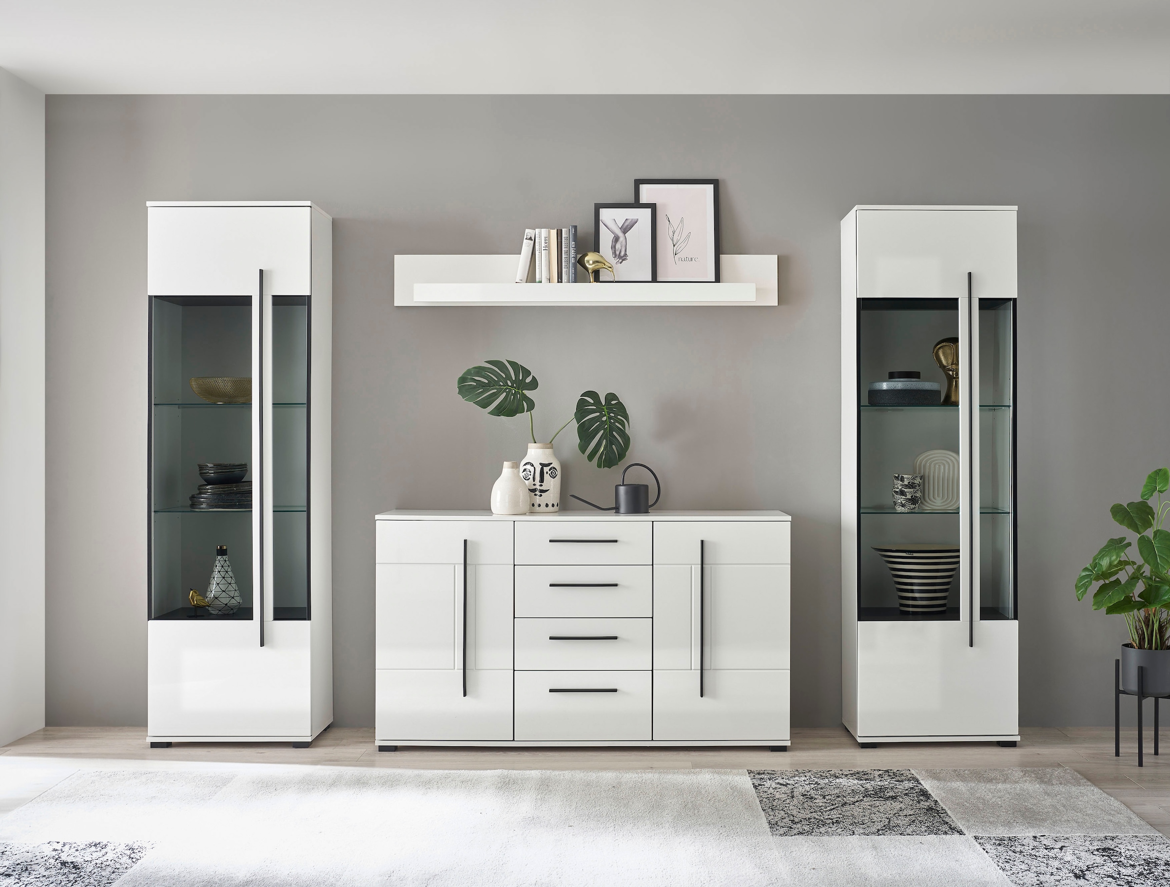 INOSIGN Wohnwand »Cantara, moderne Anbauwand, Wohnzimmer-Set, in Eiche Evok günstig online kaufen