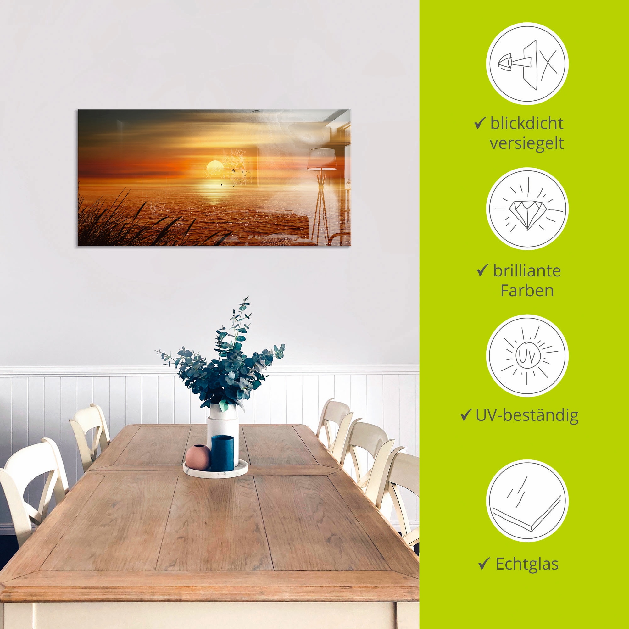 Artland Glasbild »Sonnenuntergang über dem Meer«, Sonnenaufgang & -untergang, (1 St.), in verschiedenen Größen