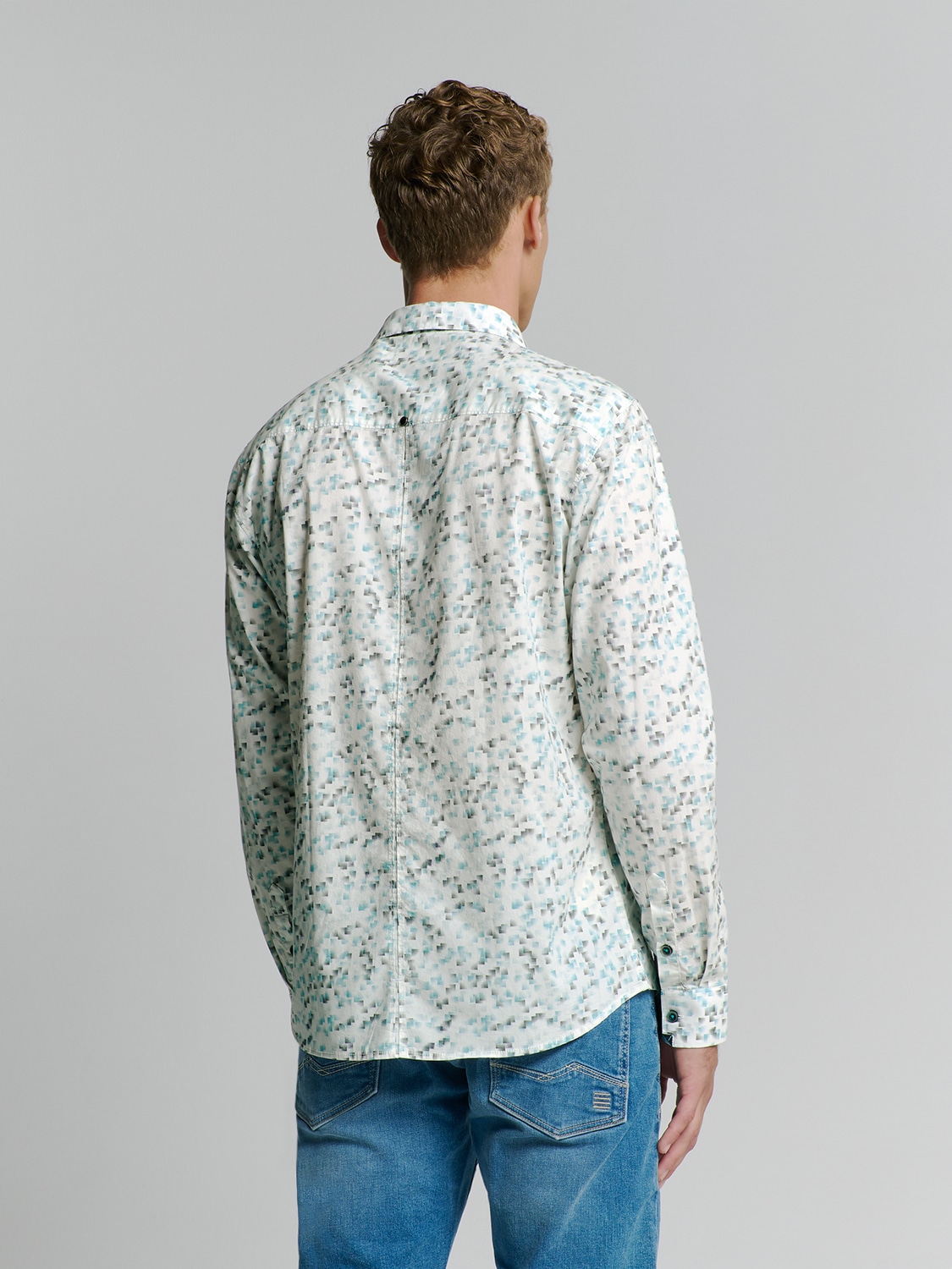 NO EXCESS Langarmhemd »No Excess Stretchhemd mit Print Shirt Stretch Allover Printed«
