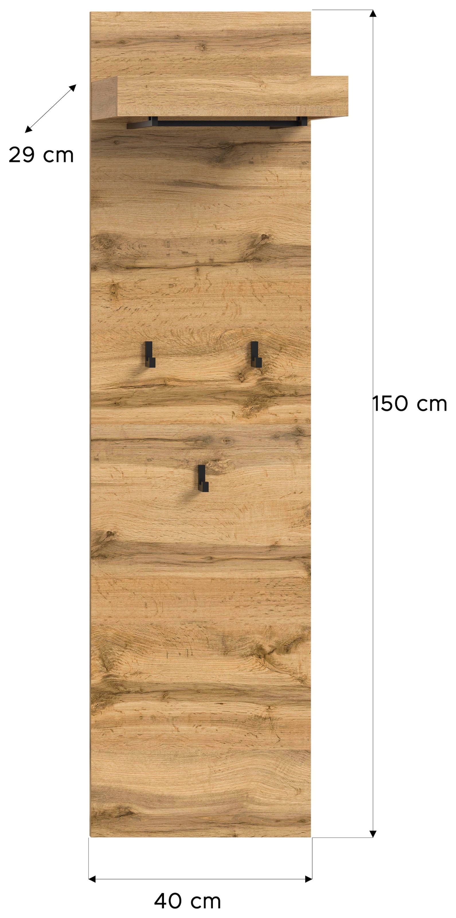 OTTO home Garderobenpaneel »MAMBO, TOPSELLER!, Höhe 150cm, 3 Haken, Ablageboden, Garderobenstange« individuell mit weiteren Artikeln der Serie MAMBO kombinierbar, 1 Stk. tlg. Paneel, Garderobe, Flur, Diele, Hakenleiste