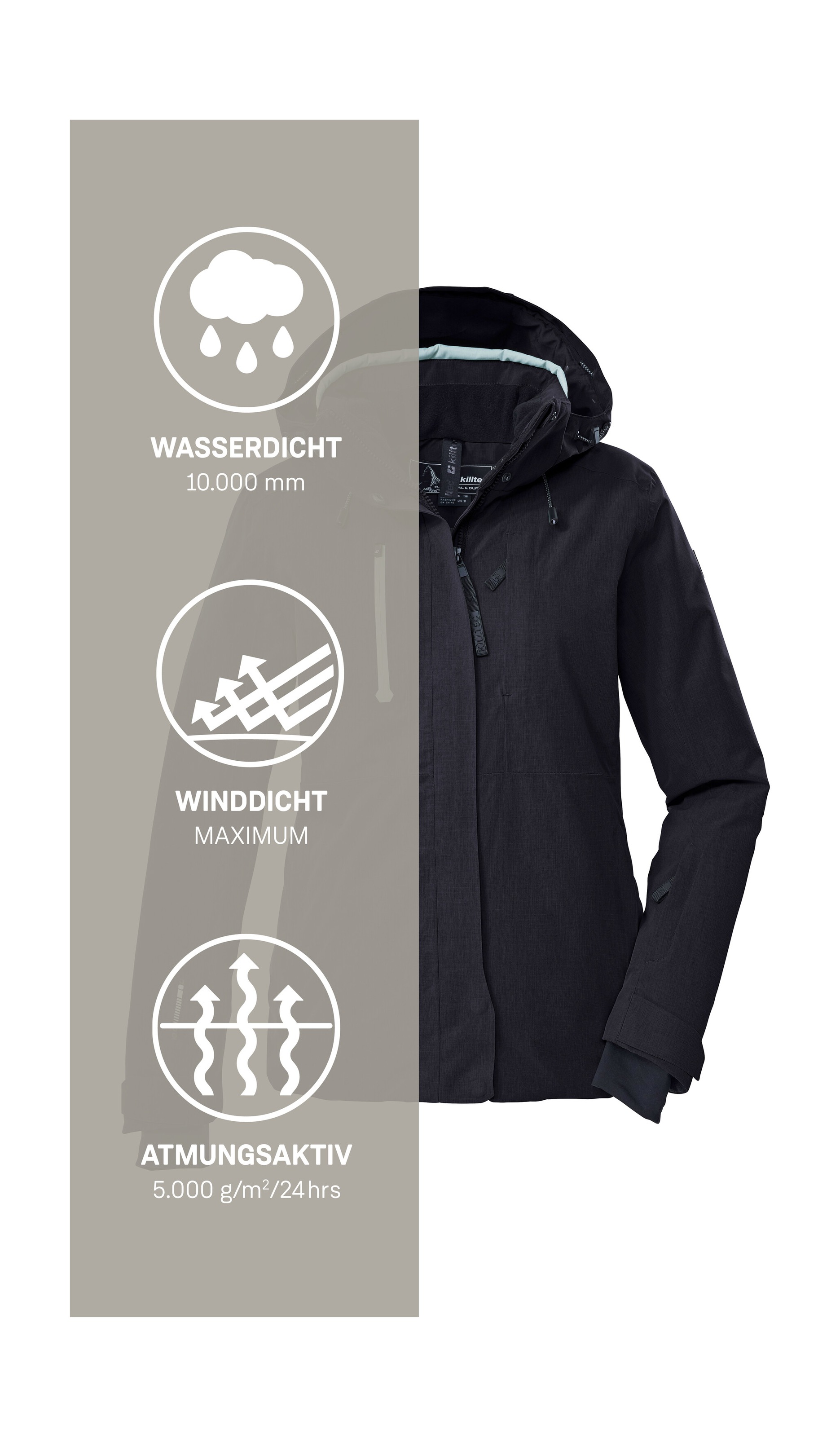 Killtec Skijacke »KSW 35 WMN SKI JCKT«, Wasserdicht, atmungsaktiv, PFAS-frei, recyceltes Material