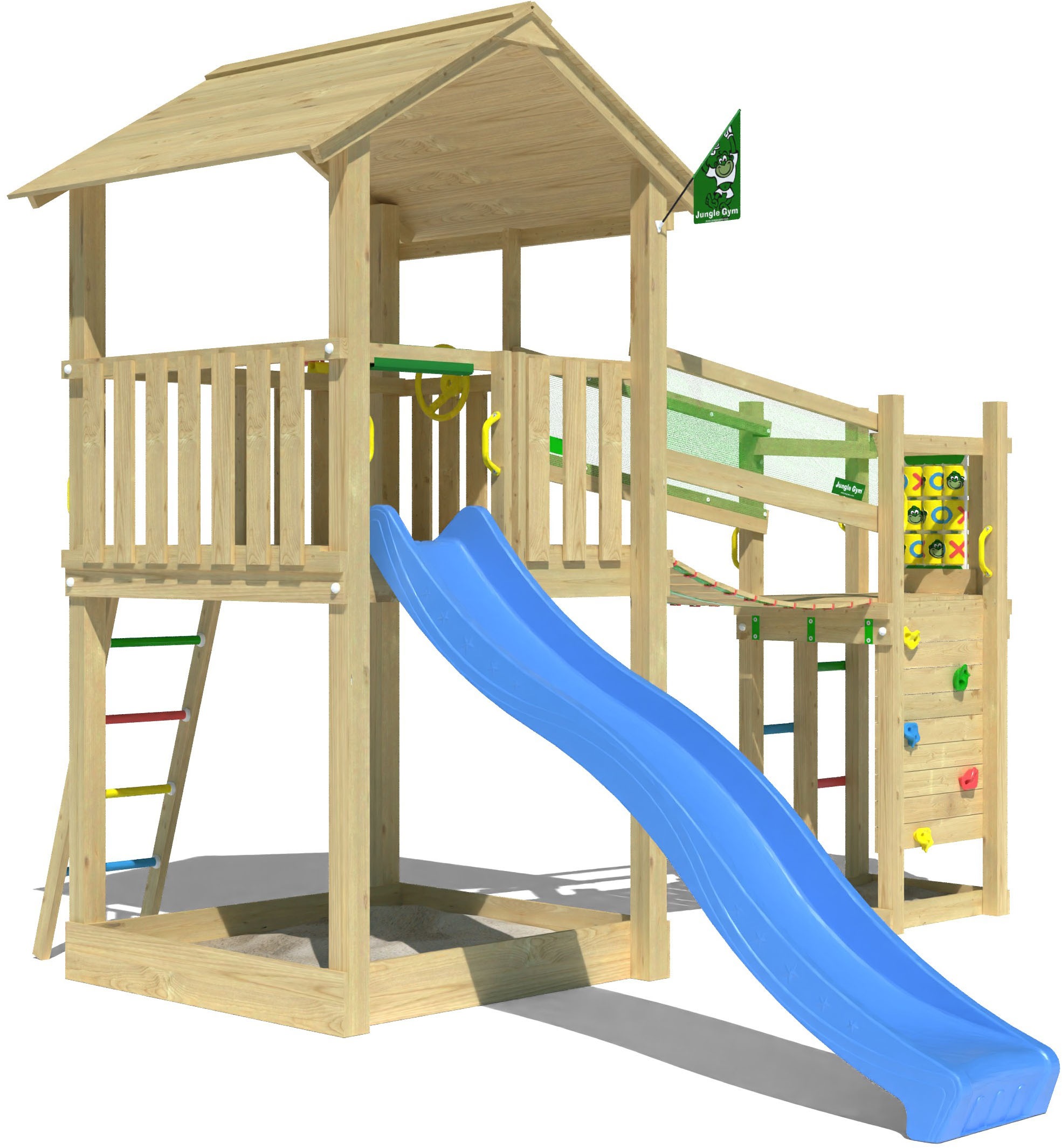 Jungle Gym Spielturm »Fortress«, (Set), Spielanlage mit 2 Türmen, Brücke und Rutsche mit Wasseranschluss