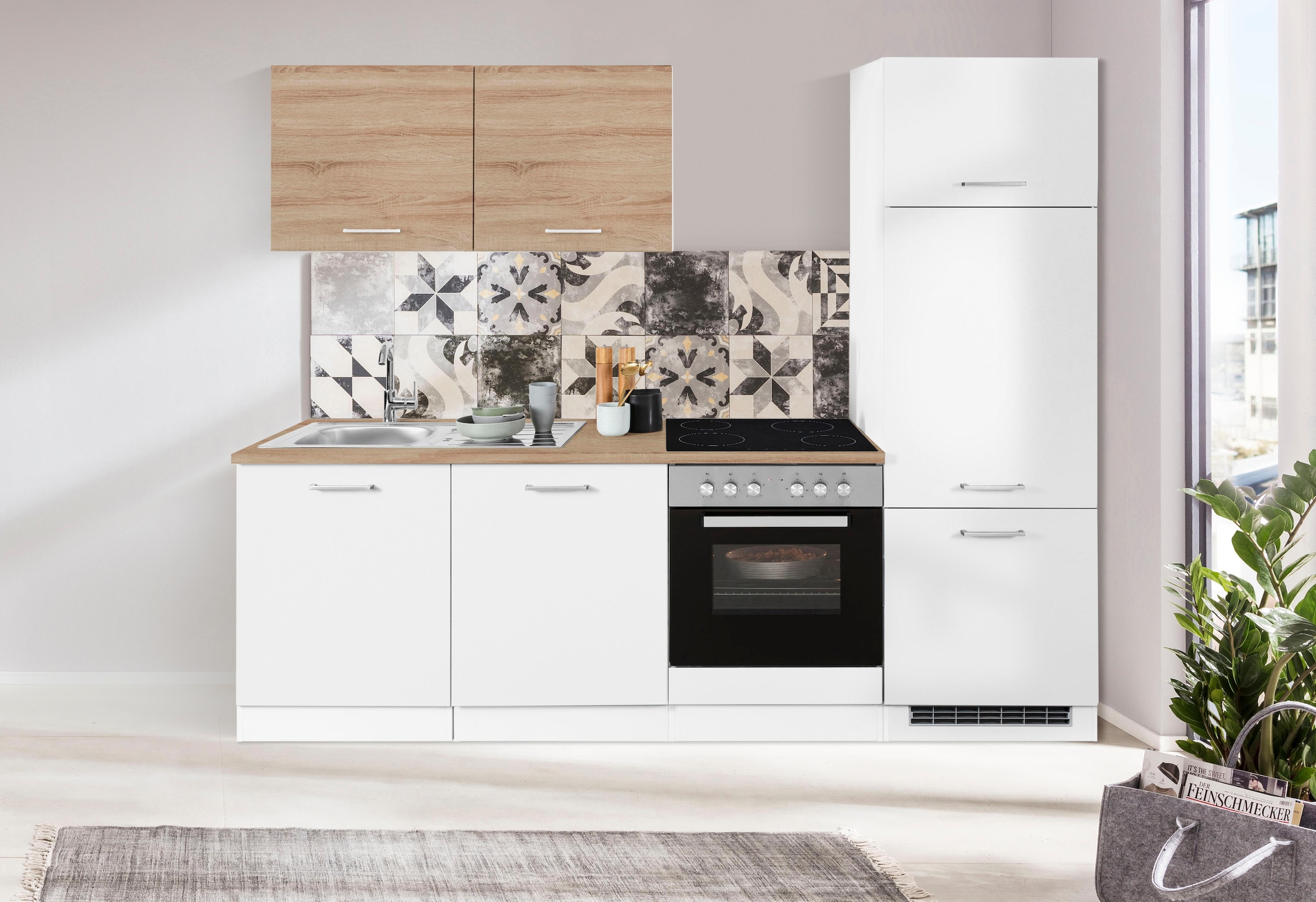 KOCHSTATION Küchenzeile »KS-Visby«, mit E-Geräten, Breite 240 cm inkl. Kühlschrank