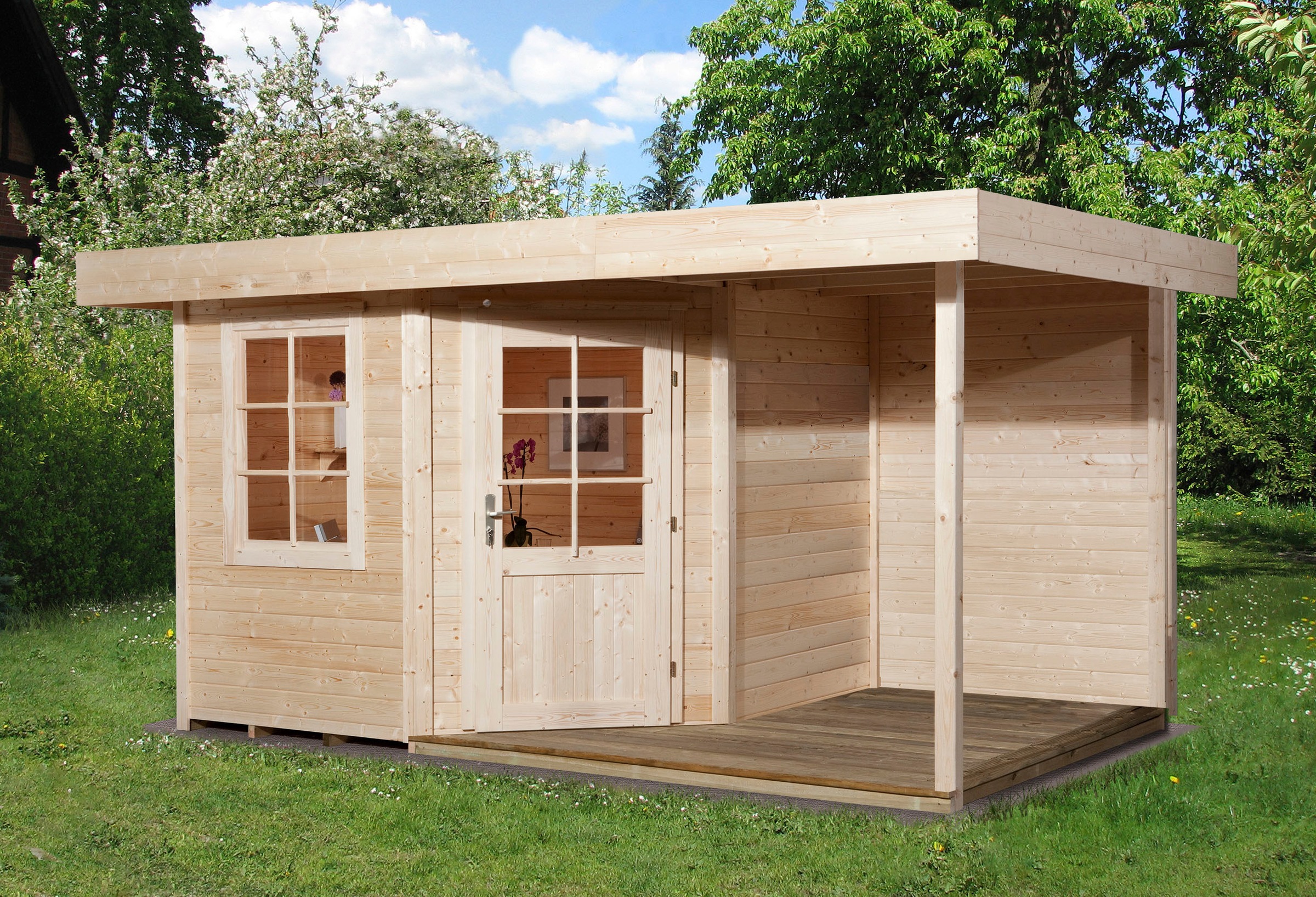 weka Gartenhaus »Designhaus 213 Plus«, (Set), mit Anbaudach und Rückwand