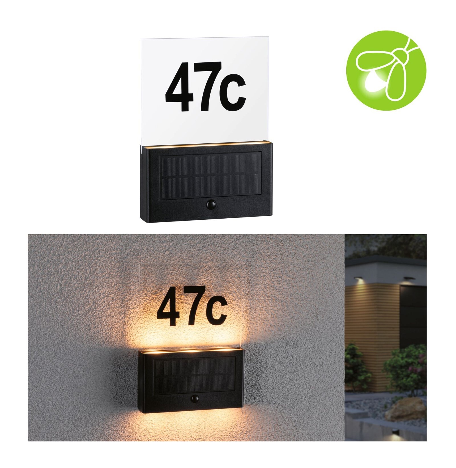 Paulmann LED Außen-Wandleuchte »Solar Hausnummernleuchte Neda IP44 2200K 18lm Anthrazit«, 1 flammig, Bewegungsmelder insektenfreundlich
