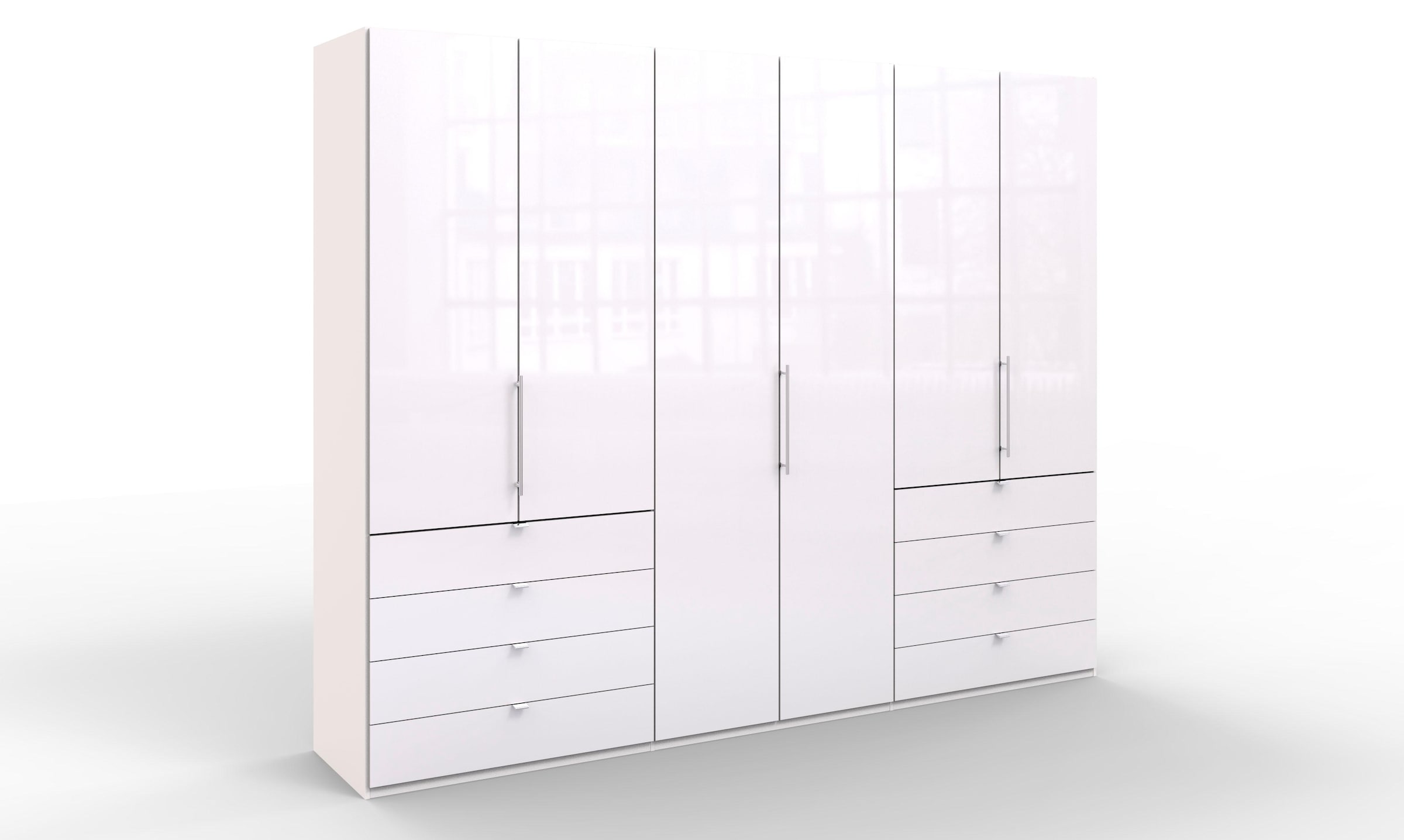 WIEMANN Falttürenschrank »Loft, Kleiderschrank, Schrank, Wäscheschrank, mit Glasfront«, (3 Breiten, 2 Höhen 216/236 cm auswählbar, MADE IN GERMANY), inkl. gepämpften Schubkästen und Türen, mit Panoramaöffnung