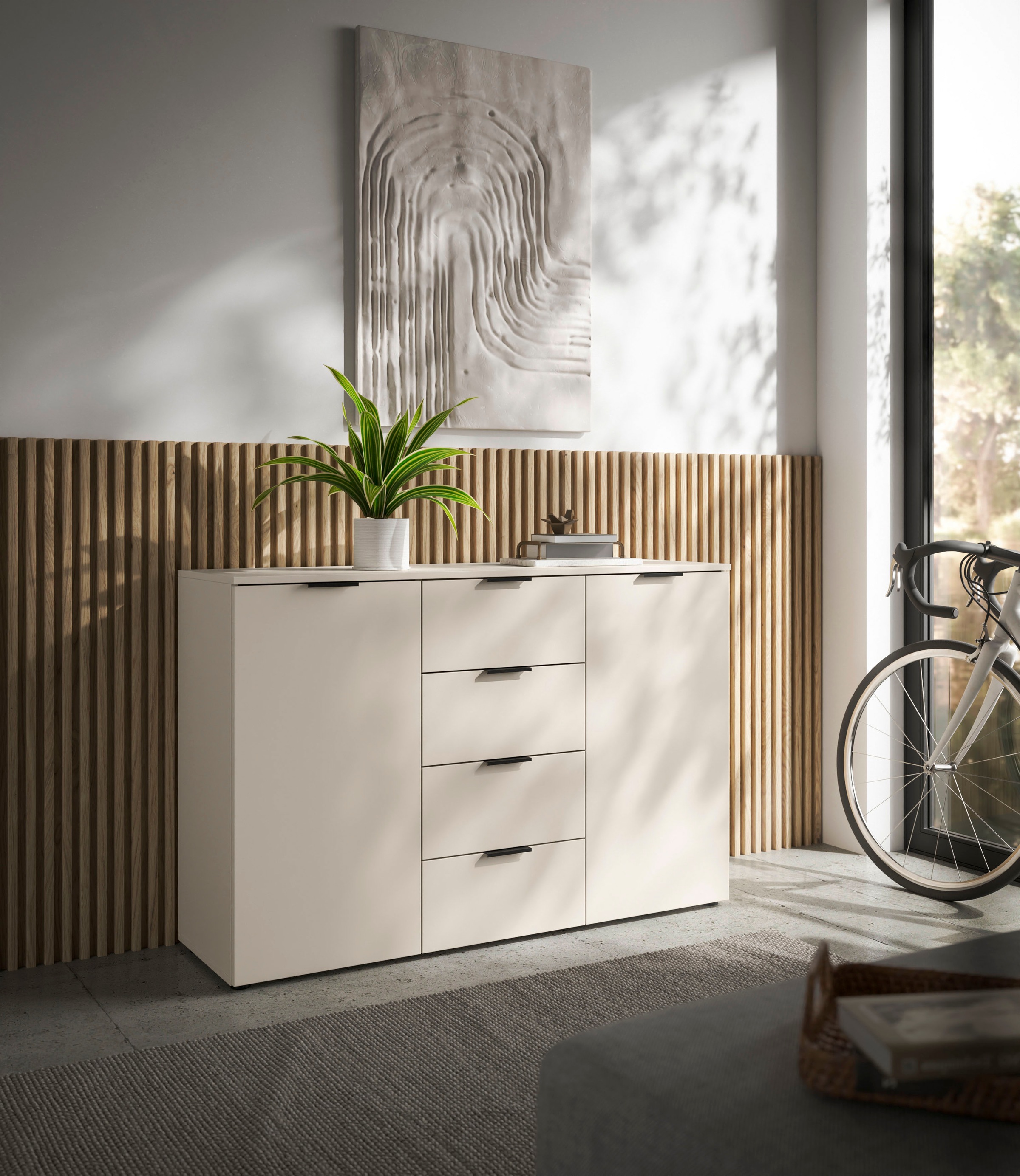 HBZ Sideboard »Linz Kommode, BxHxT 135x90x40cm«, (1 St.), Breite 135cm,Lip-Griff, Melaminbeschichtung