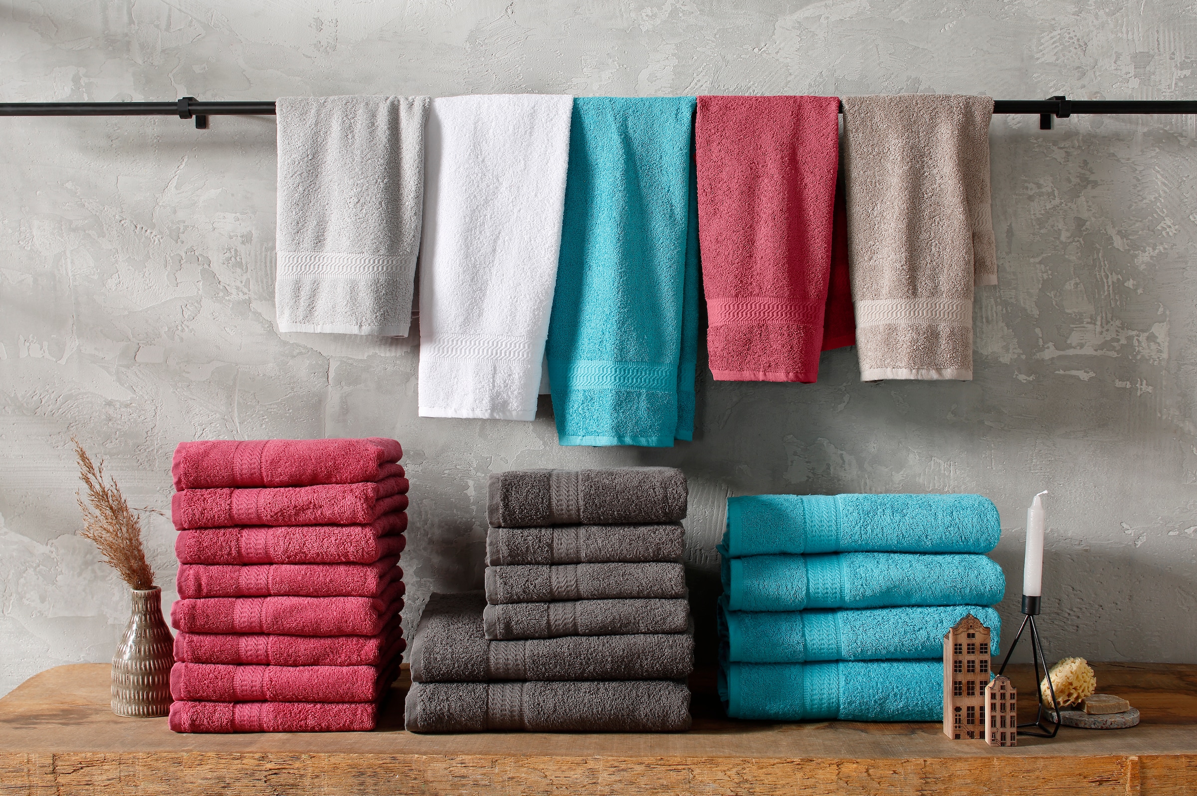 my home »Juna«, Handtücher Set kaufen in Handtuch-Set, 100% im 6 Handtuch tlg., Baumwolle Set, mit Online-Shop Bordüre, Walkfrottee, Uni-Farben