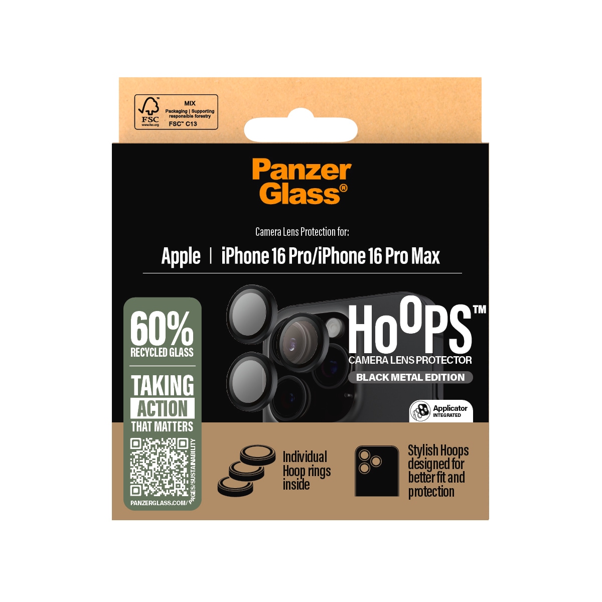 PanzerGlass Kameraschutzglas »Hoops Camera Lens Protection« für Apple iPhone 16 Pro;Apple iPhone 16 Pro Max 3 Stk. tlg. Lens Cover, Schutzfolie, Schutzglas, kratz- & stoßfest
