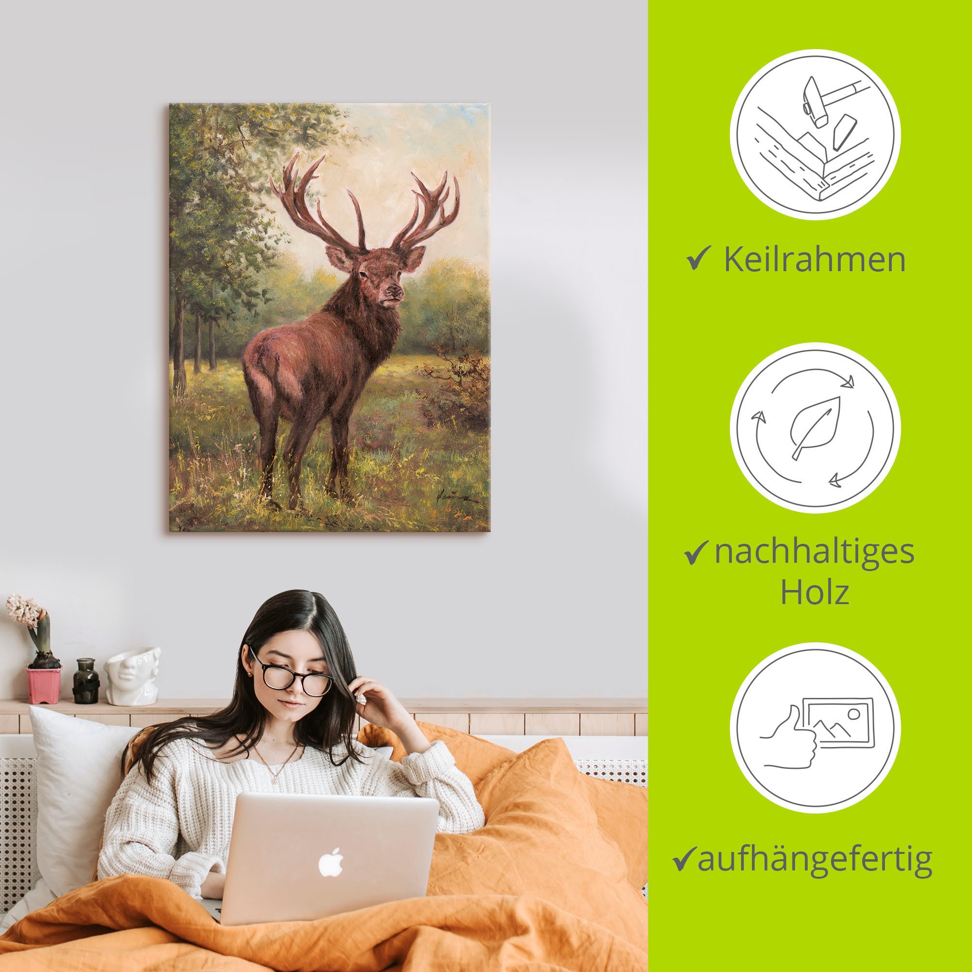 Artland Wandbild »Hirsch«, Wildtiere, (1 St.), als Leinwandbild, Poster, Wandaufkleber in verschied. Größen