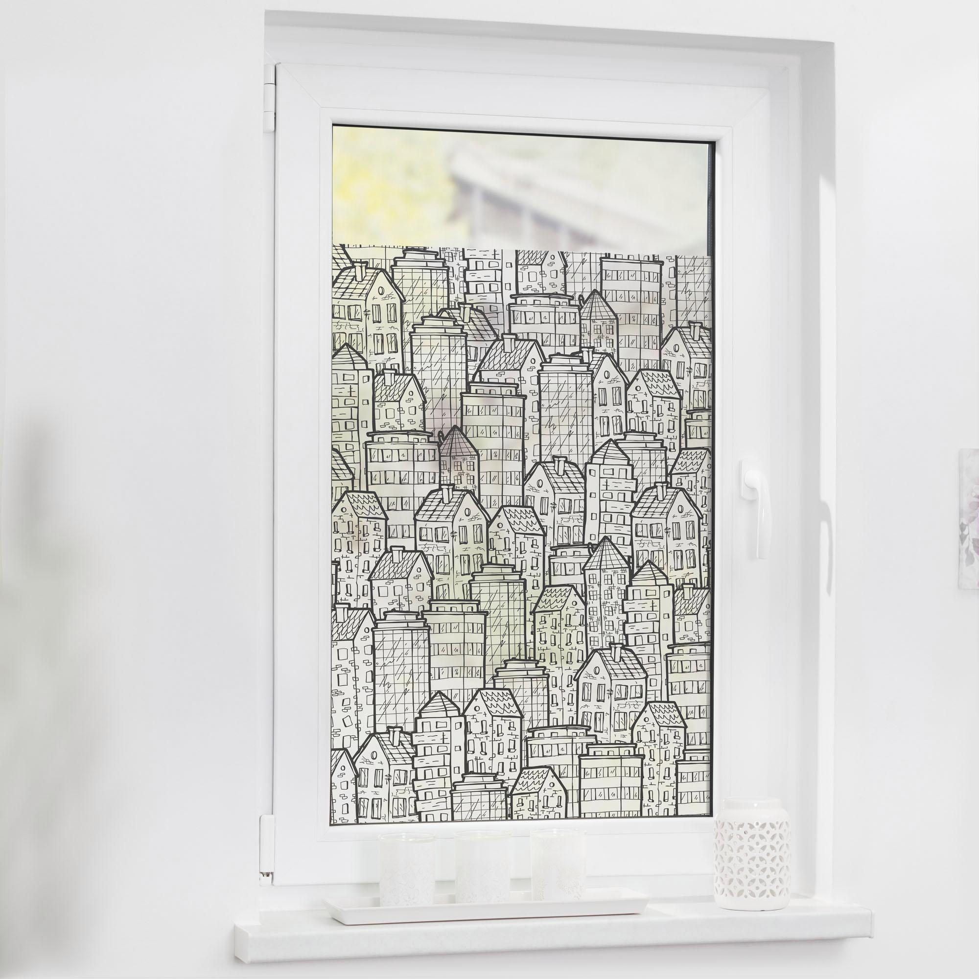 LICHTBLICK ORIGINAL Fensterfolie "Stadt" 1 blickdicht strukturiert Klebepun günstig online kaufen