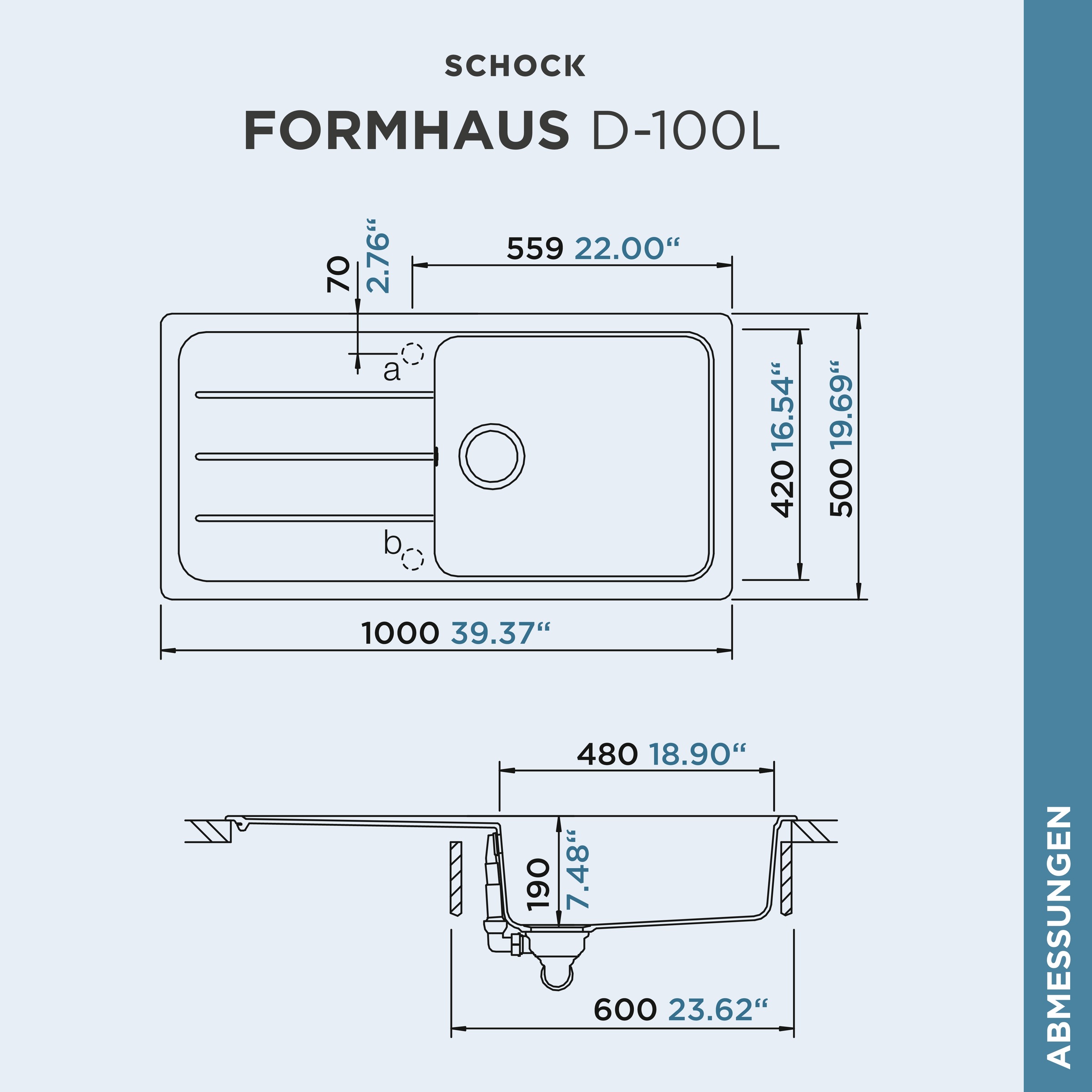 Schock Granitspüle »COMO D-100L«, Inklusive ab- und Überlaufgarnitur, Drehhexcenter, Diamantbohrer