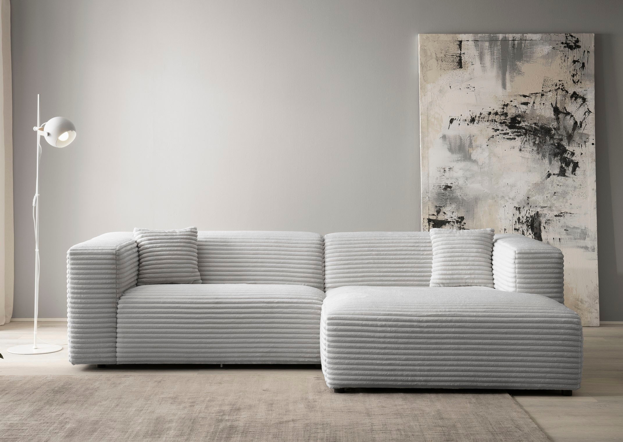 andas Ecksofa »BAKELS, L-Form in Cord oder Boucle-Stoff, moderne Couch«, wahlweise Recamiere rechts/links, bequemer Sitzkomfort