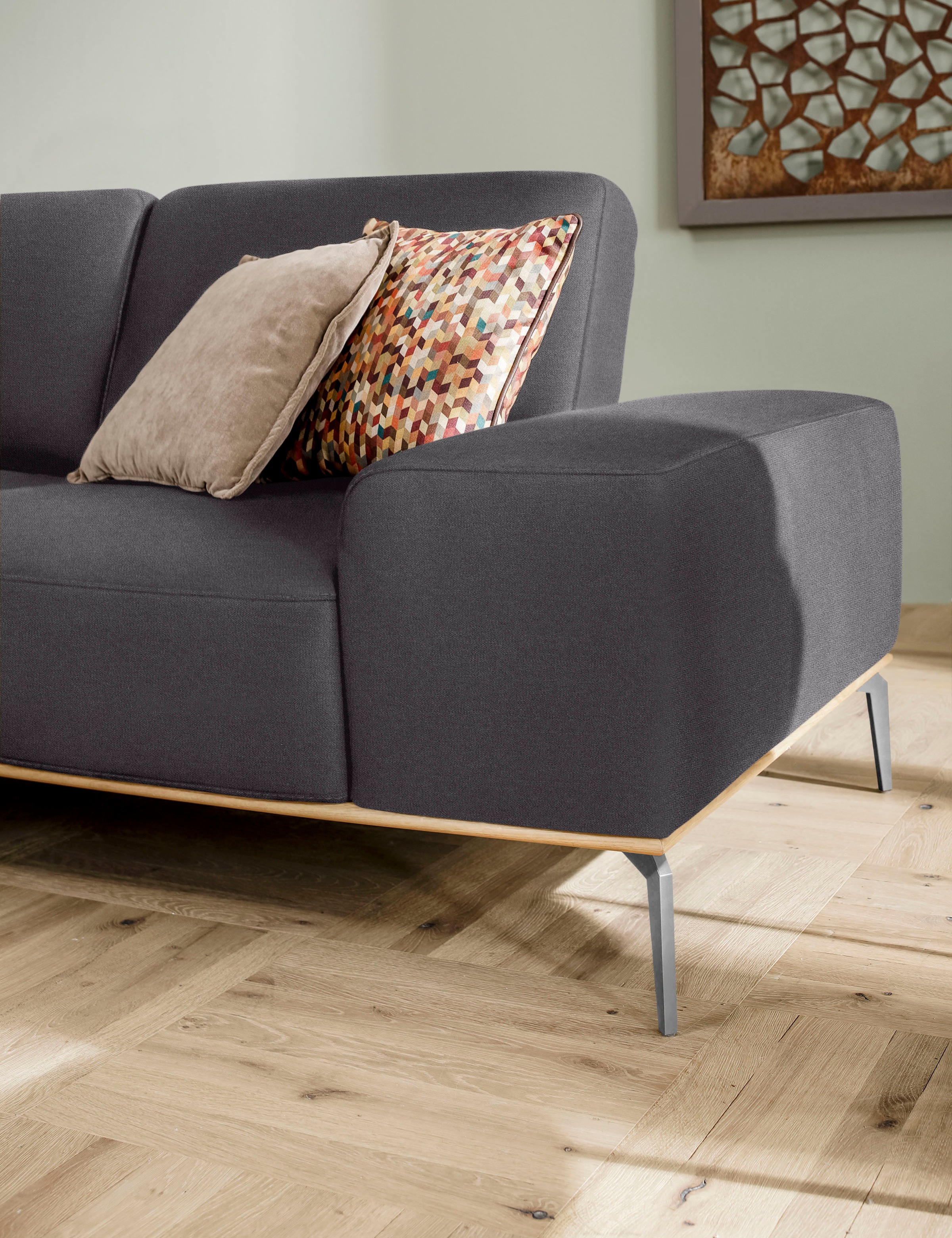 W.SCHILLIG Ecksofa »run, Designsofa, bequem, L-Form«, mit elegantem Holzsockel, Füße in Chrom glänzend, Breite 299 cm