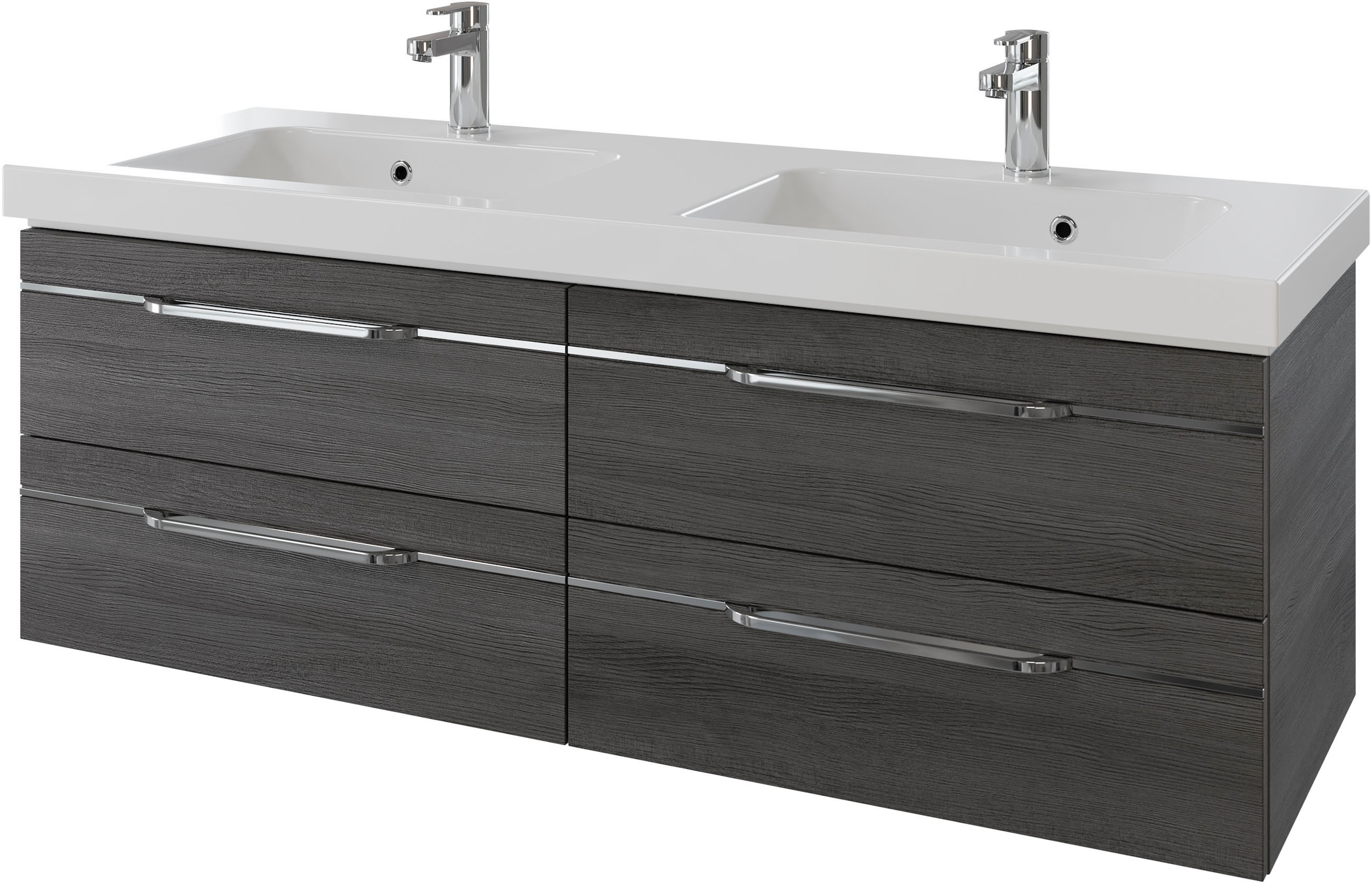 Saphir Badmöbel-Set »Balto 2-teilig Mineralmarmor-Doppelwaschtisch mit LED-Spiegel«, (2 St.), Waschplatz 150 cm breit, 4 Schubladen, inkl. Schubladendämpfer