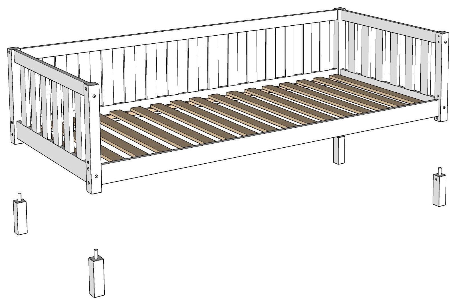 Vipack Kinderbett »Dallas, Massivholzbett, umbaubar vom Boden- zum Daybett« inkl. Rolllattenrost und Sprossenumrandung, 90 oder 140x200 cm breit,  stabil und standfest gebaut, wahlweise Kiefer massiv natur oder weiß