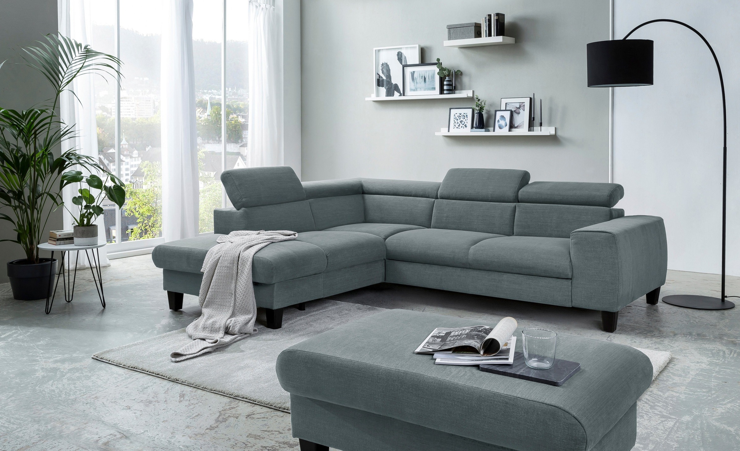 COTTA Polstergarnitur »Morven L-Form«, (Set), Set bestehend aus: Ecksofa mit Kopfteilverstellung & Hocker
