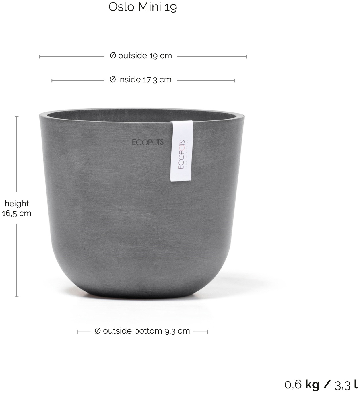 ECOPOTS Blumentopf »Oslo Mini 19 Grau«, für den Innenbereich