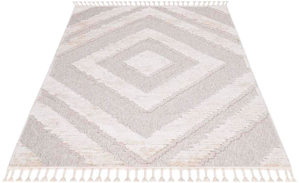 Carpet City Hochflor-Teppich »Valencia 813«, rechteckig, 20 mm Höhe, Läufer, Boho-Stil, 3D-Effekt, Raute, Hoch-Tief-Struktur, mit Fransen