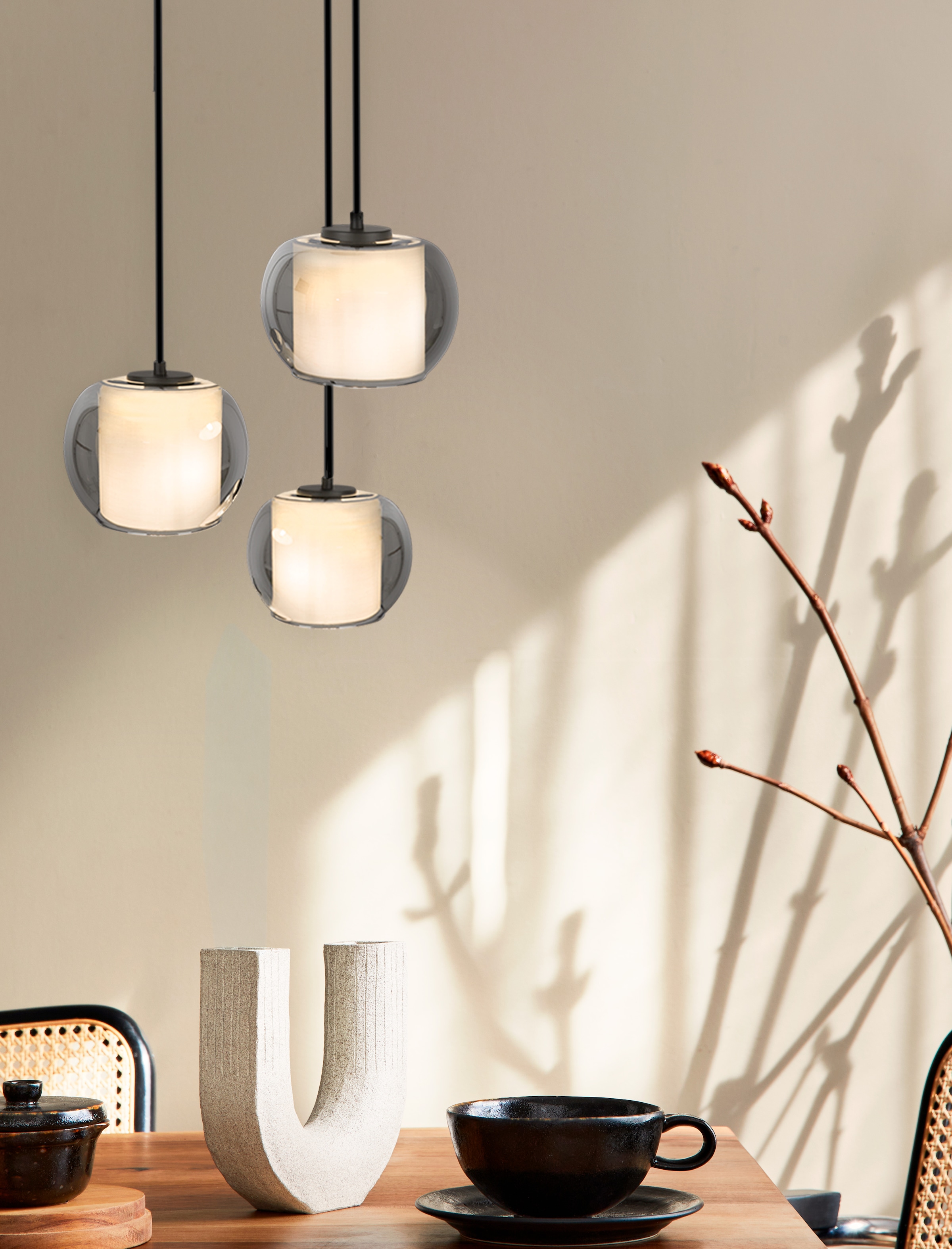 OTTO home Pendelleuchte »Tanissa« E27 1 Stk. 3 versetzt lange Pendel mit je 1x Rauchglasschirm und je 1x E27 exkl.