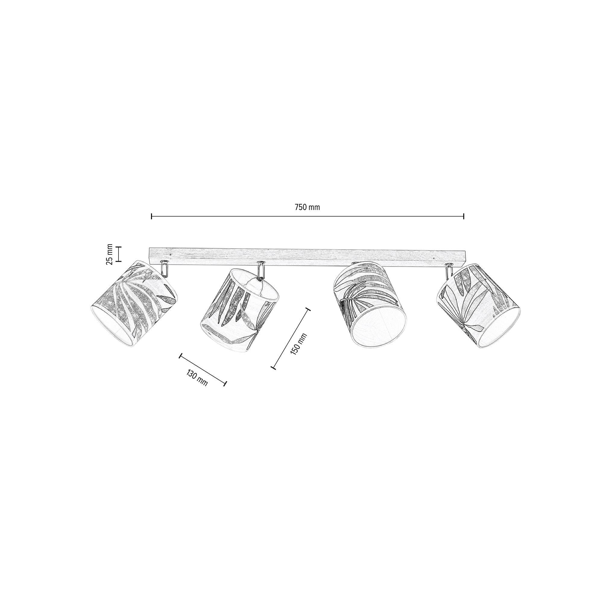 BRITOP LIGHTING Deckenleuchte »HOJA«, 4 flammig, Leuchtmittel E27 | ohne Leuchtmittel, Schirme aus laminierter Tapete, Baldachin aus Eichenholz