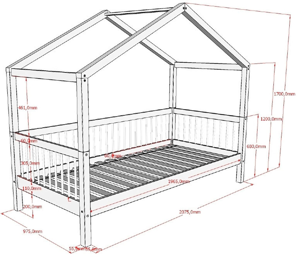 Vipack Hausbett »Forrest mit hochwertiger und stabiler Verarbeitung, Made in Europe« Buche massiv natur, 90/200 cm, inkl. Bettschublade auf Rollen,  wahlweise ohne oder mit Textilhimmel