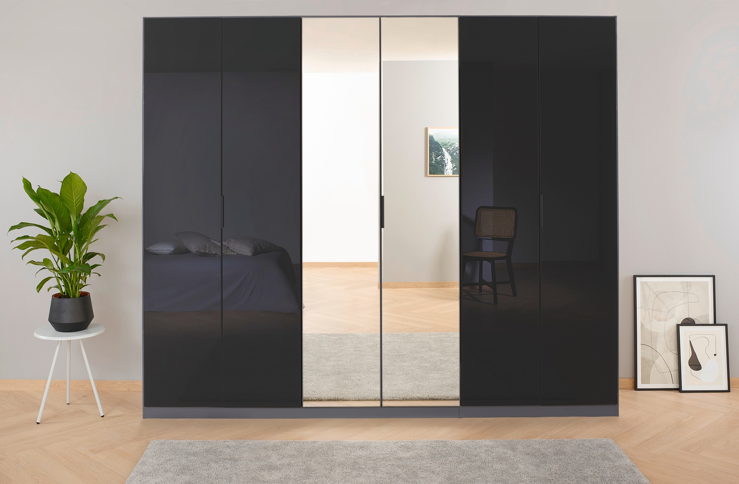 rauch Drehtürenschrank »Kleiderschrank Schrank Garderobe KOLUNA mit Glastüren und Spiegel«, inkl. 2 Innenschubladen sowie extra Einlegeböden MADE IN GERMANY